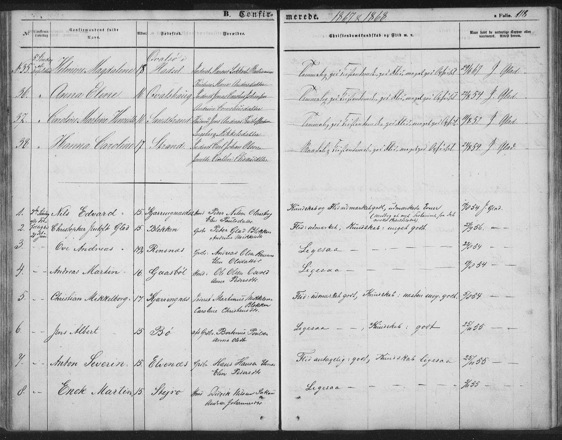 Ministerialprotokoller, klokkerbøker og fødselsregistre - Nordland, SAT/A-1459/895/L1369: Ministerialbok nr. 895A04, 1852-1872, s. 118