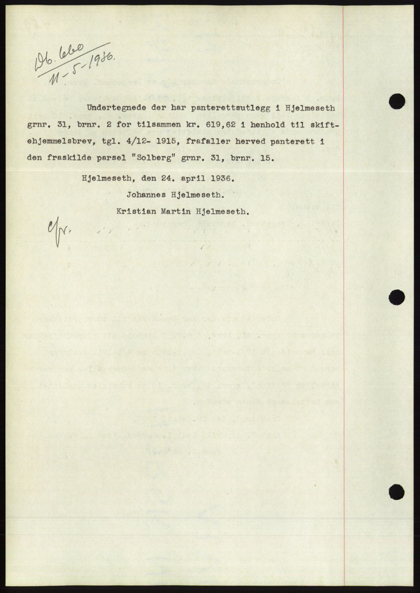 Søre Sunnmøre sorenskriveri, AV/SAT-A-4122/1/2/2C/L0060: Pantebok nr. 54, 1935-1936, Tingl.dato: 11.05.1936