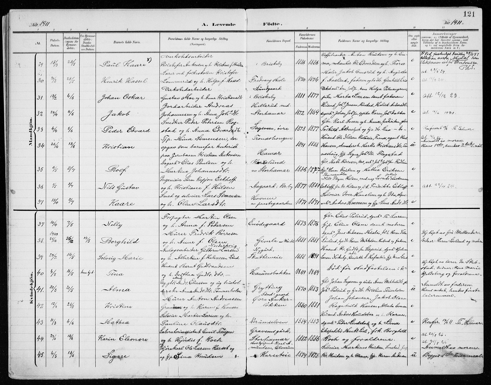 Vang prestekontor, Hedmark, AV/SAH-PREST-008/H/Ha/Haa/L0021: Ministerialbok nr. 21, 1902-1917, s. 121