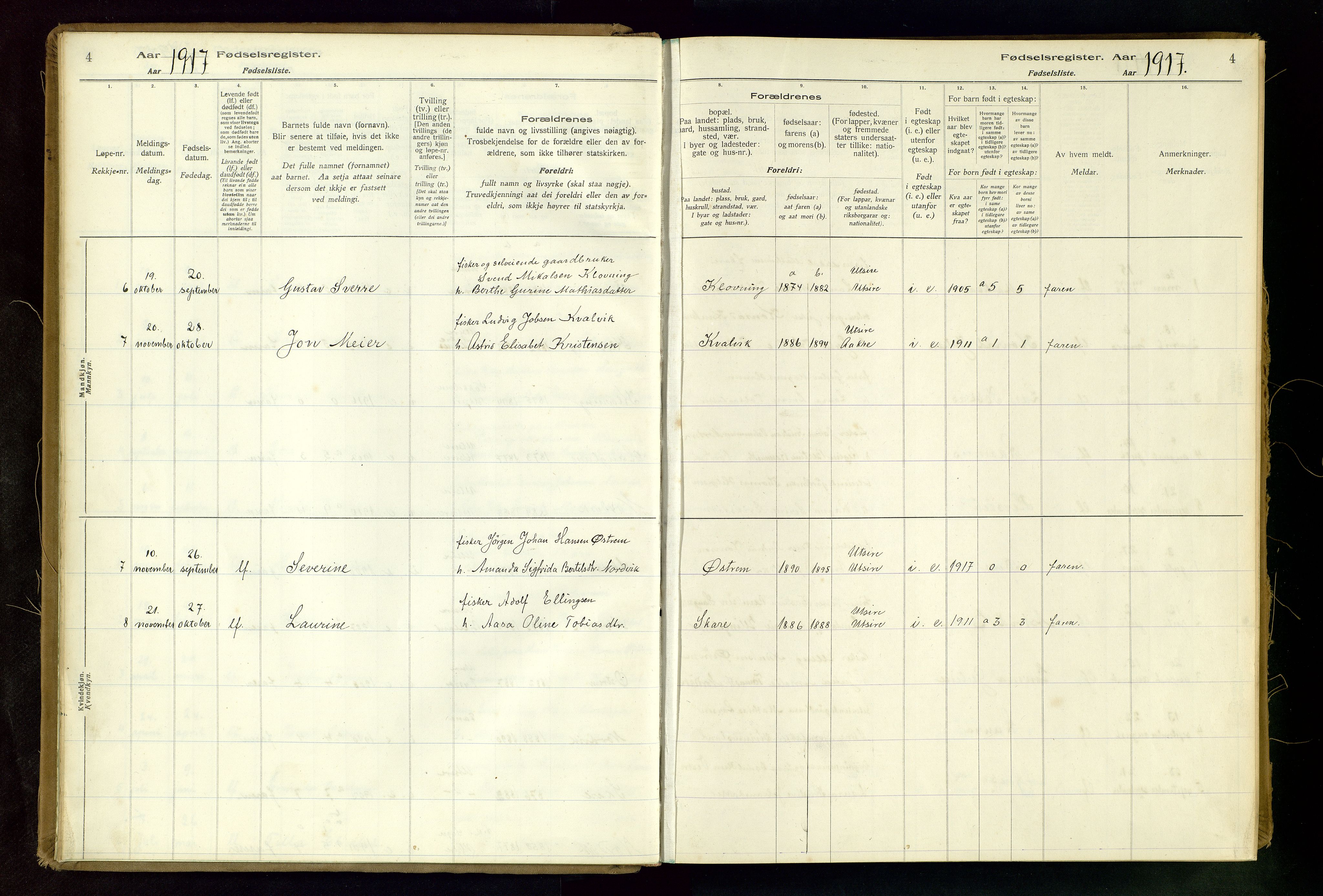 Torvastad sokneprestkontor, AV/SAST-A -101857/I/Id/L0001: Fødselsregister nr. 1, 1916-1982, s. 4