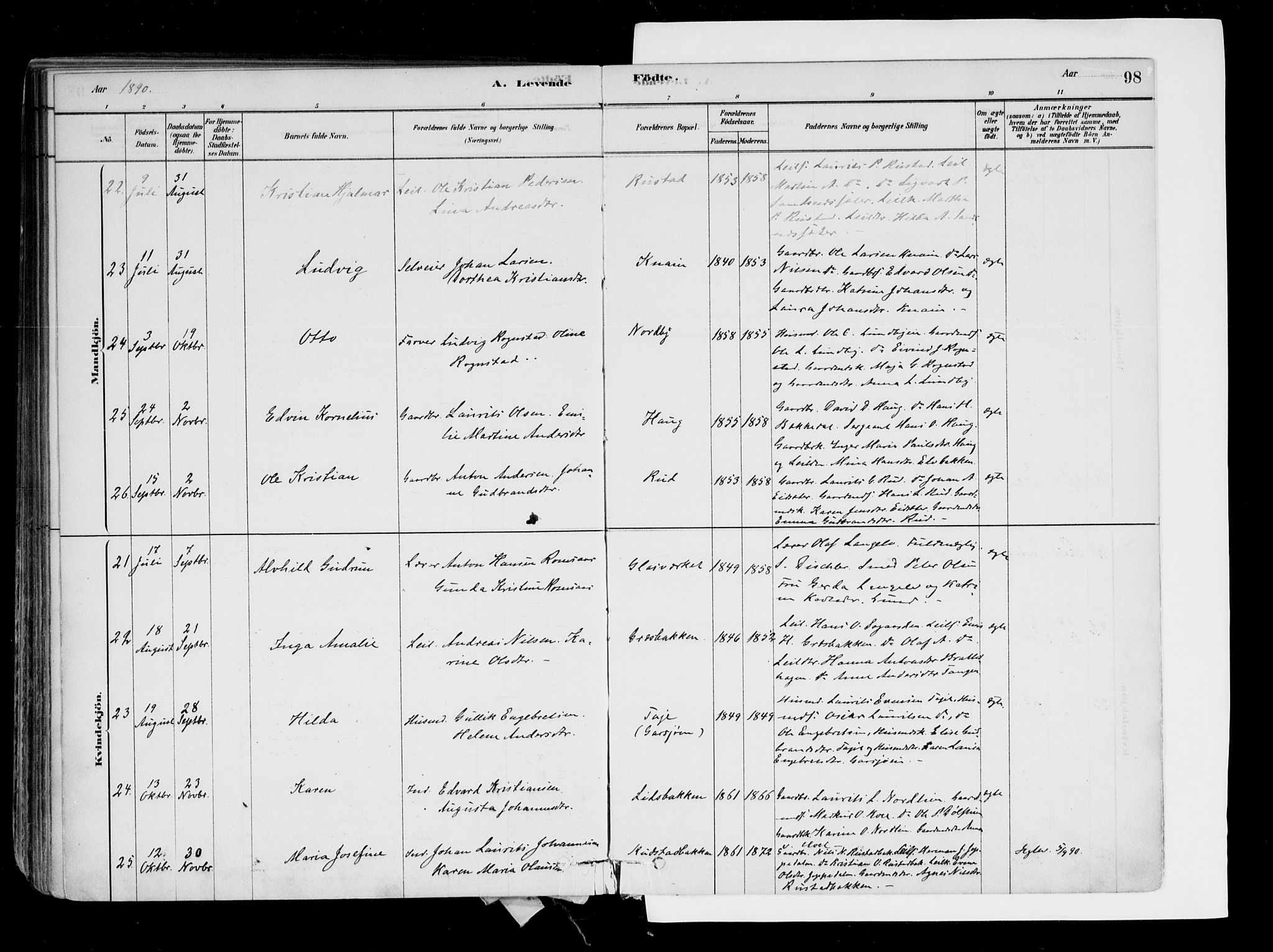 Hurdal prestekontor Kirkebøker, AV/SAO-A-10889/F/Fa/L0007: Ministerialbok nr. I 7, 1878-1906, s. 98