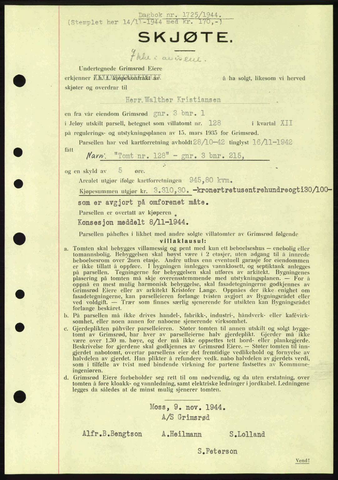 Moss sorenskriveri, SAO/A-10168: Pantebok nr. A13, 1944-1945, Dagboknr: 1725/1944