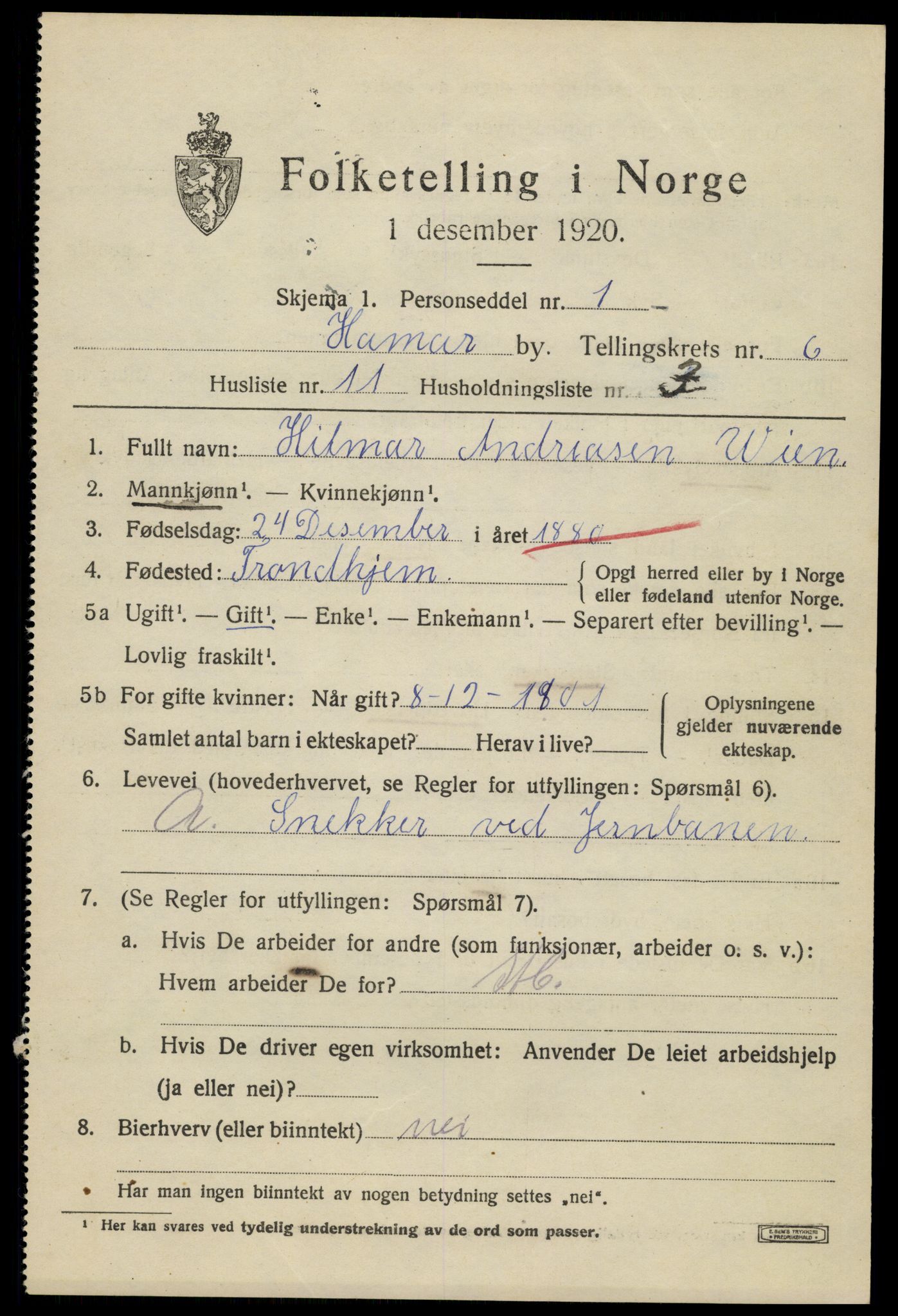 SAH, Folketelling 1920 for 0401 Hamar kjøpstad, 1920, s. 11289