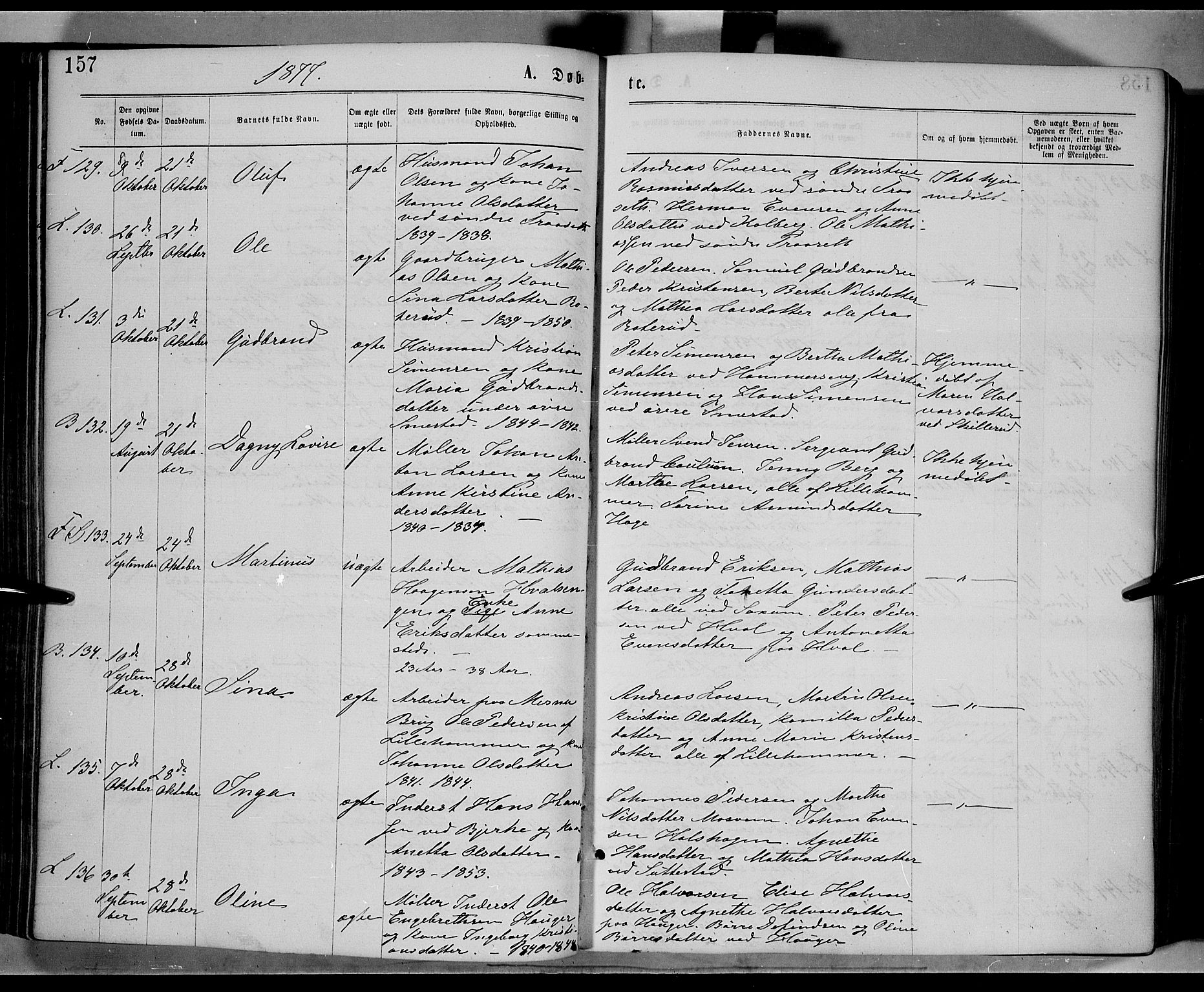 Fåberg prestekontor, AV/SAH-PREST-086/H/Ha/Haa/L0007: Ministerialbok nr. 7, 1868-1878, s. 157