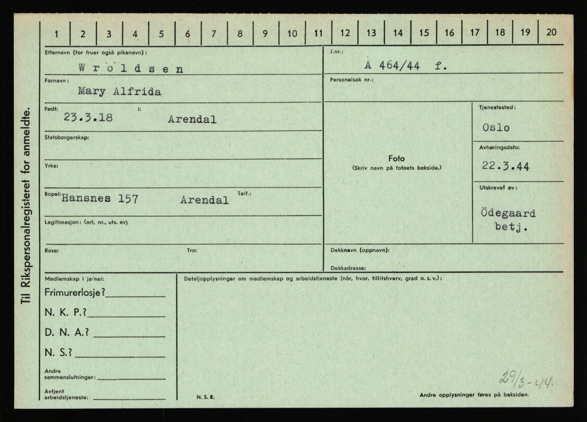 Statspolitiet - Hovedkontoret / Osloavdelingen, AV/RA-S-1329/C/Ca/L0016: Uberg - Øystese, 1943-1945, s. 3164