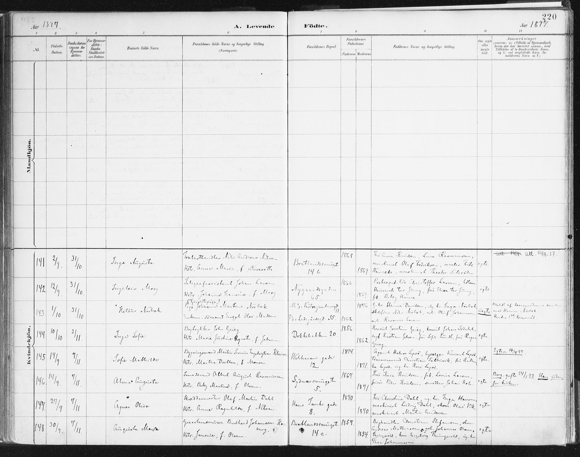 Johanneskirken sokneprestembete, AV/SAB-A-76001/H/Haa/L0001: Ministerialbok nr. A 1, 1885-1900, s. 220
