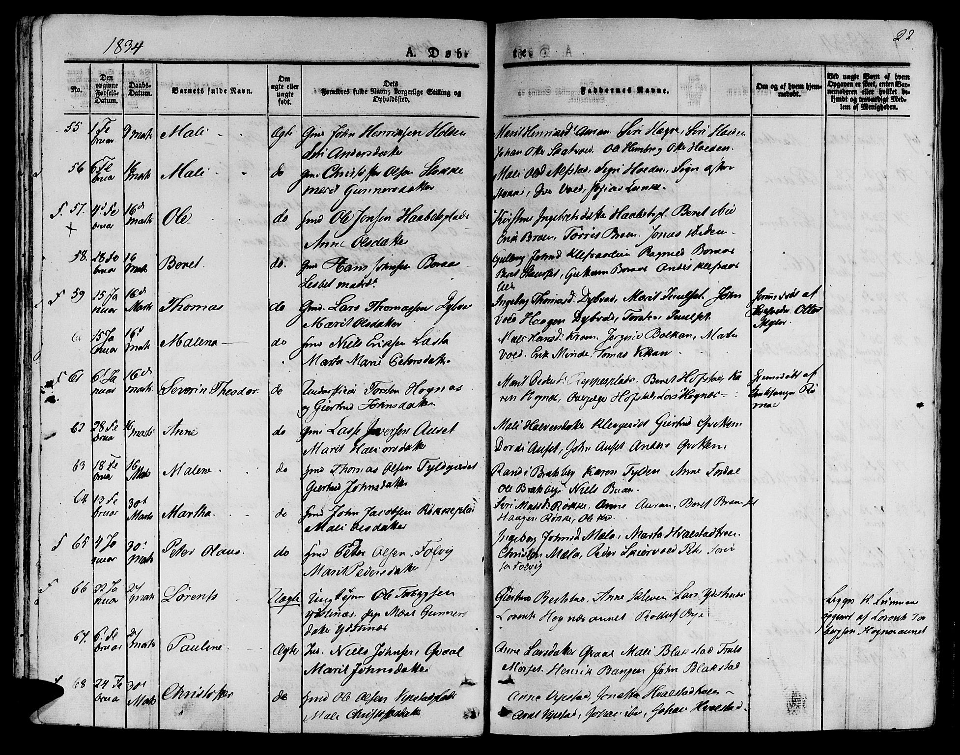 Ministerialprotokoller, klokkerbøker og fødselsregistre - Nord-Trøndelag, AV/SAT-A-1458/709/L0071: Ministerialbok nr. 709A11, 1833-1844, s. 22