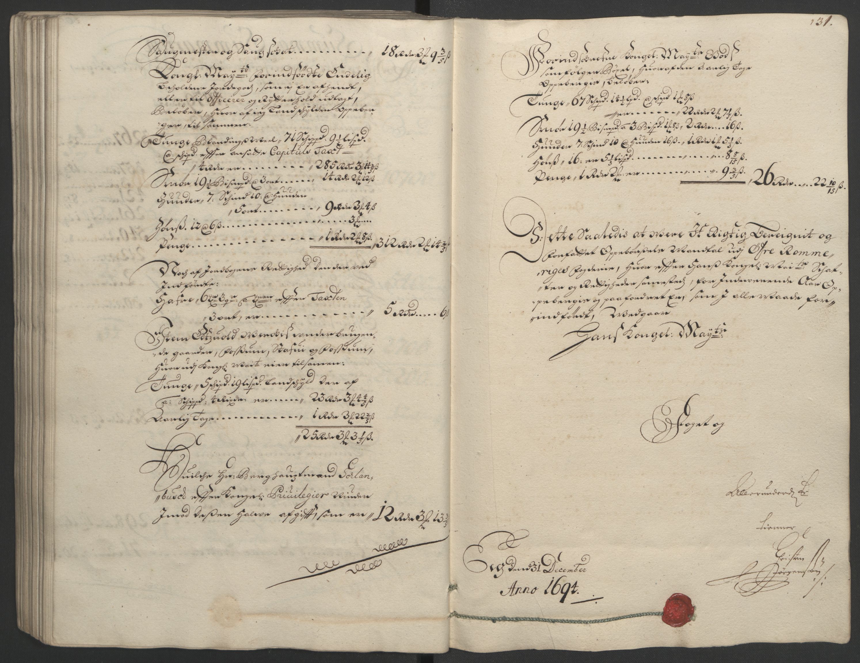 Rentekammeret inntil 1814, Reviderte regnskaper, Fogderegnskap, RA/EA-4092/R12/L0706: Fogderegnskap Øvre Romerike, 1694, s. 233