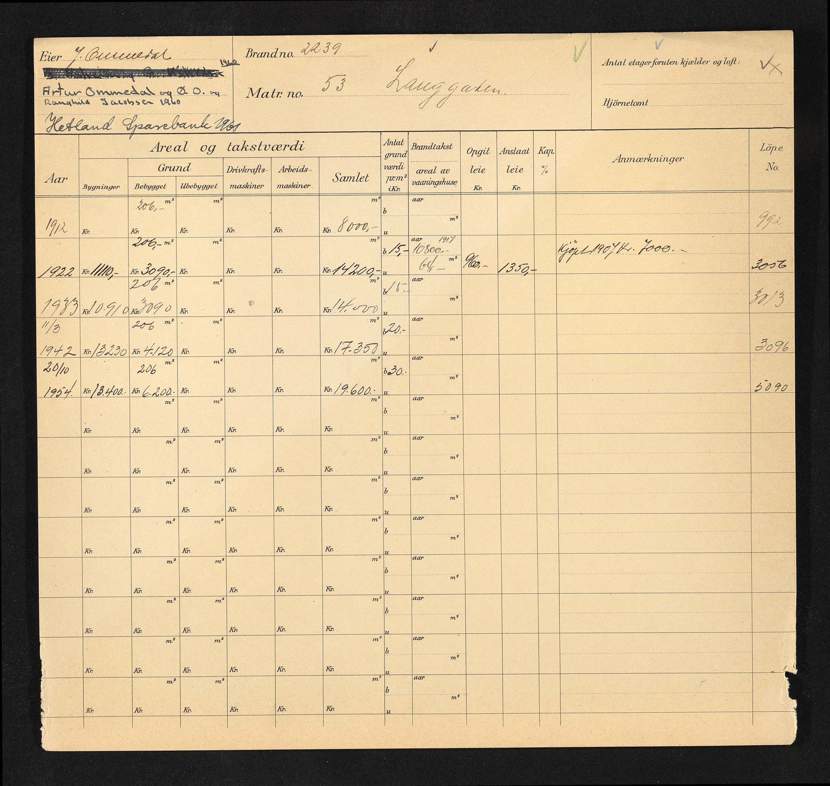 Stavanger kommune. Skattetakstvesenet, BYST/A-0440/F/Fa/Faa/L0027/0008: Skattetakstkort / Langgata 53 - 74