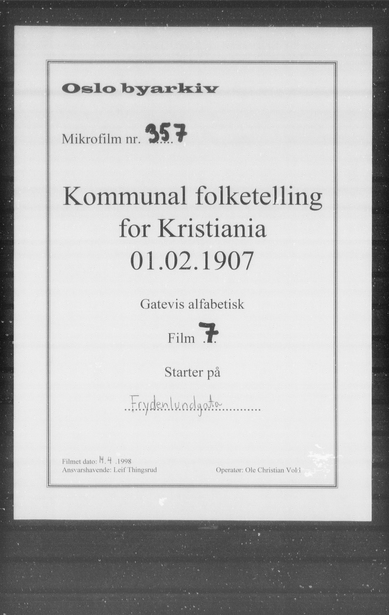 OBA, Kommunal folketelling 1.2.1907 for Kristiania kjøpstad, 1907, s. 14199