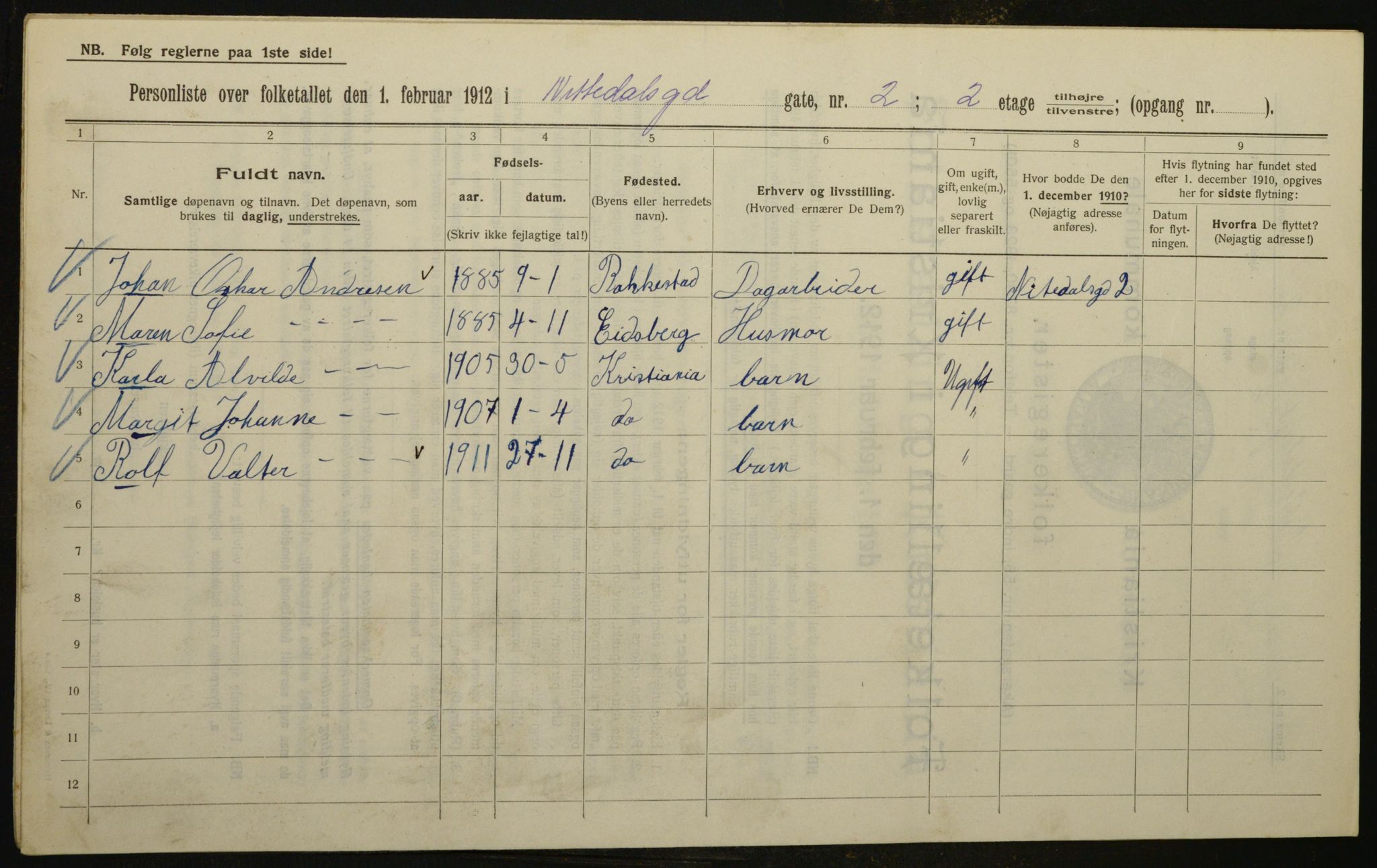 OBA, Kommunal folketelling 1.2.1912 for Kristiania, 1912, s. 71799