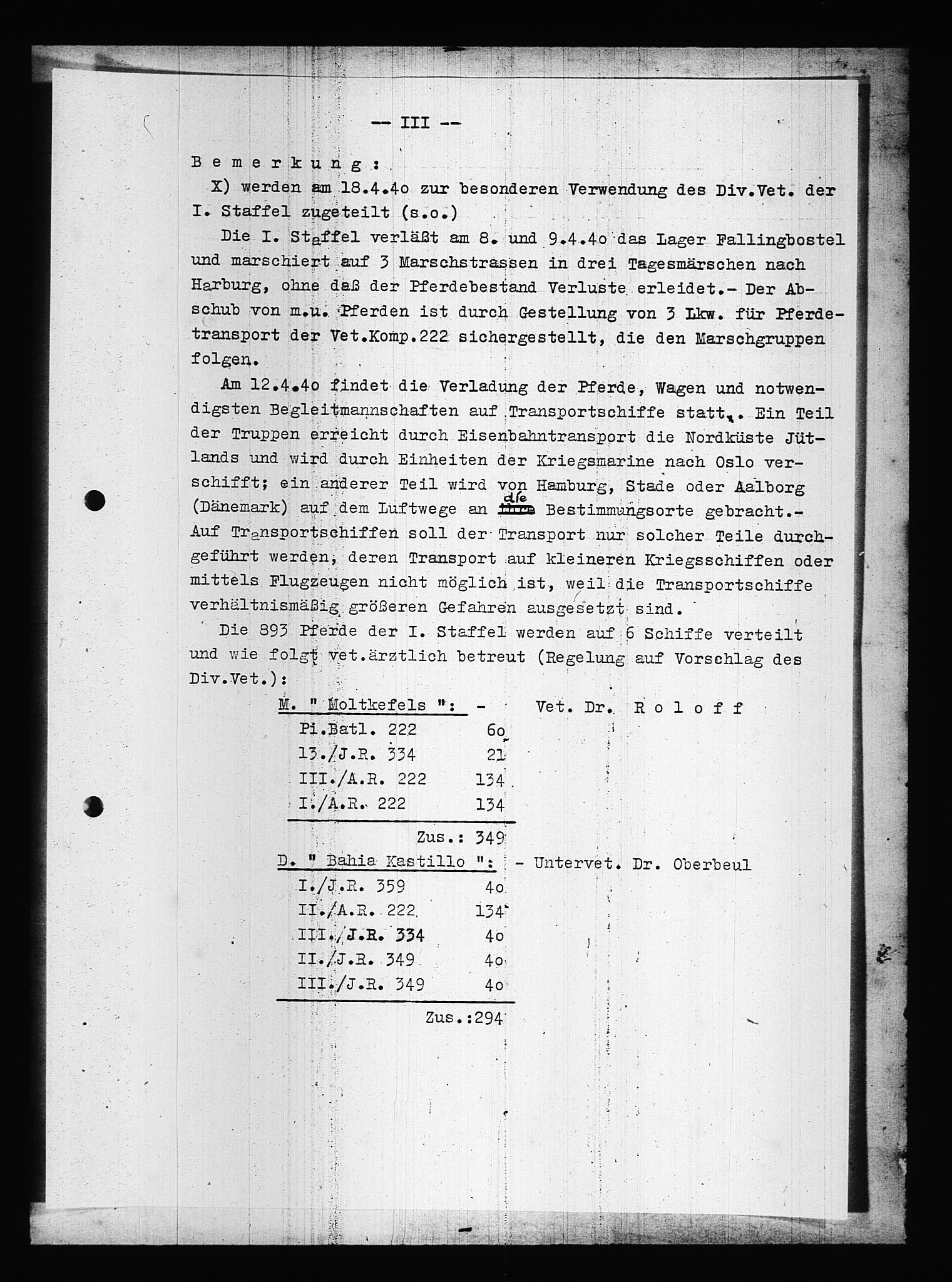 Documents Section, AV/RA-RAFA-2200/V/L0087: Amerikansk mikrofilm "Captured German Documents".
Box No. 726.  FKA jnr. 601/1954., 1940, s. 278