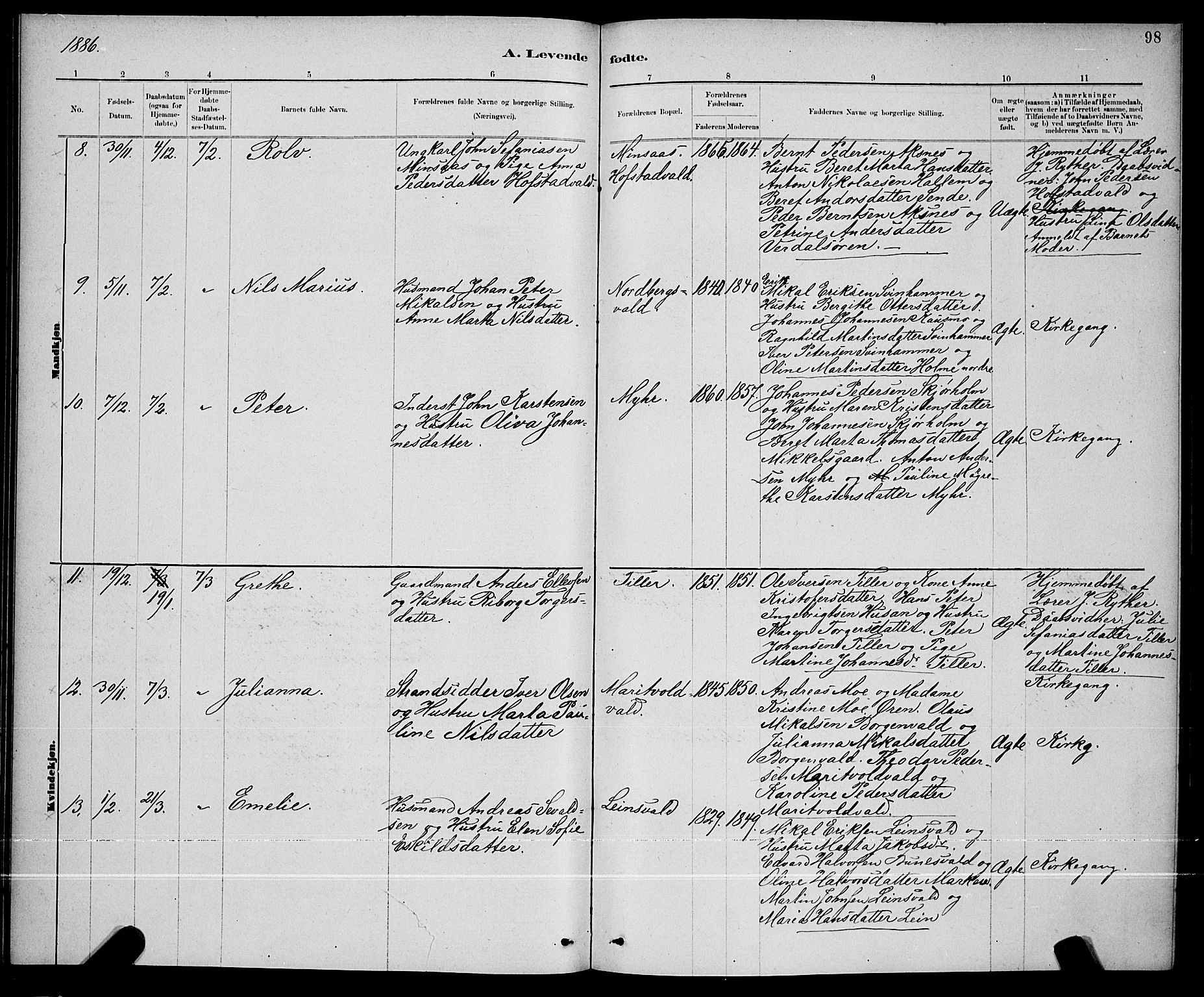Ministerialprotokoller, klokkerbøker og fødselsregistre - Nord-Trøndelag, SAT/A-1458/723/L0256: Klokkerbok nr. 723C04, 1879-1890, s. 98