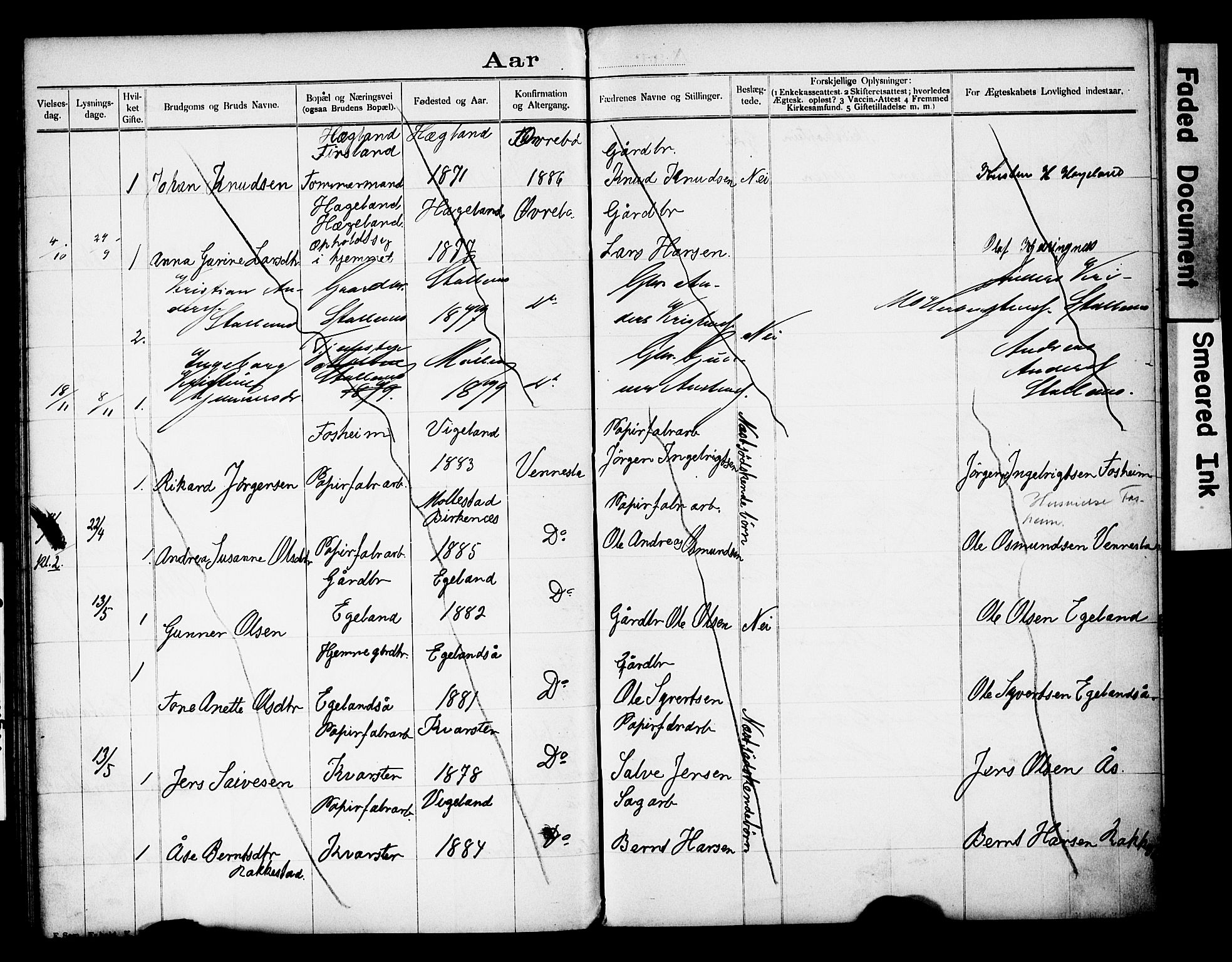 Vennesla sokneprestkontor, AV/SAK-1111-0045/J/L0032/0004: Lysningsprotokoll nr. II 5 2, 1892-1917, s. 52