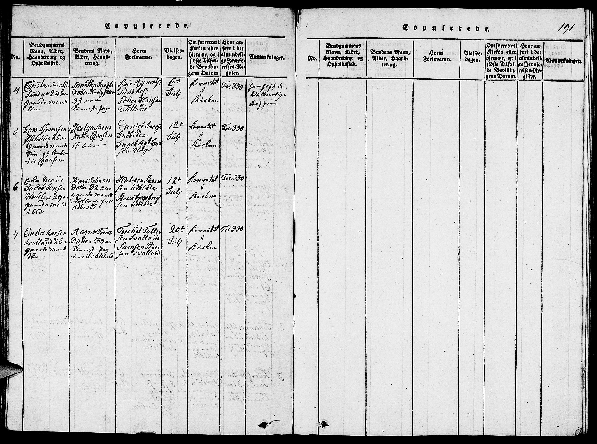 Fjelberg sokneprestembete, SAB/A-75201/H/Hab: Klokkerbok nr. A 1, 1816-1823, s. 191