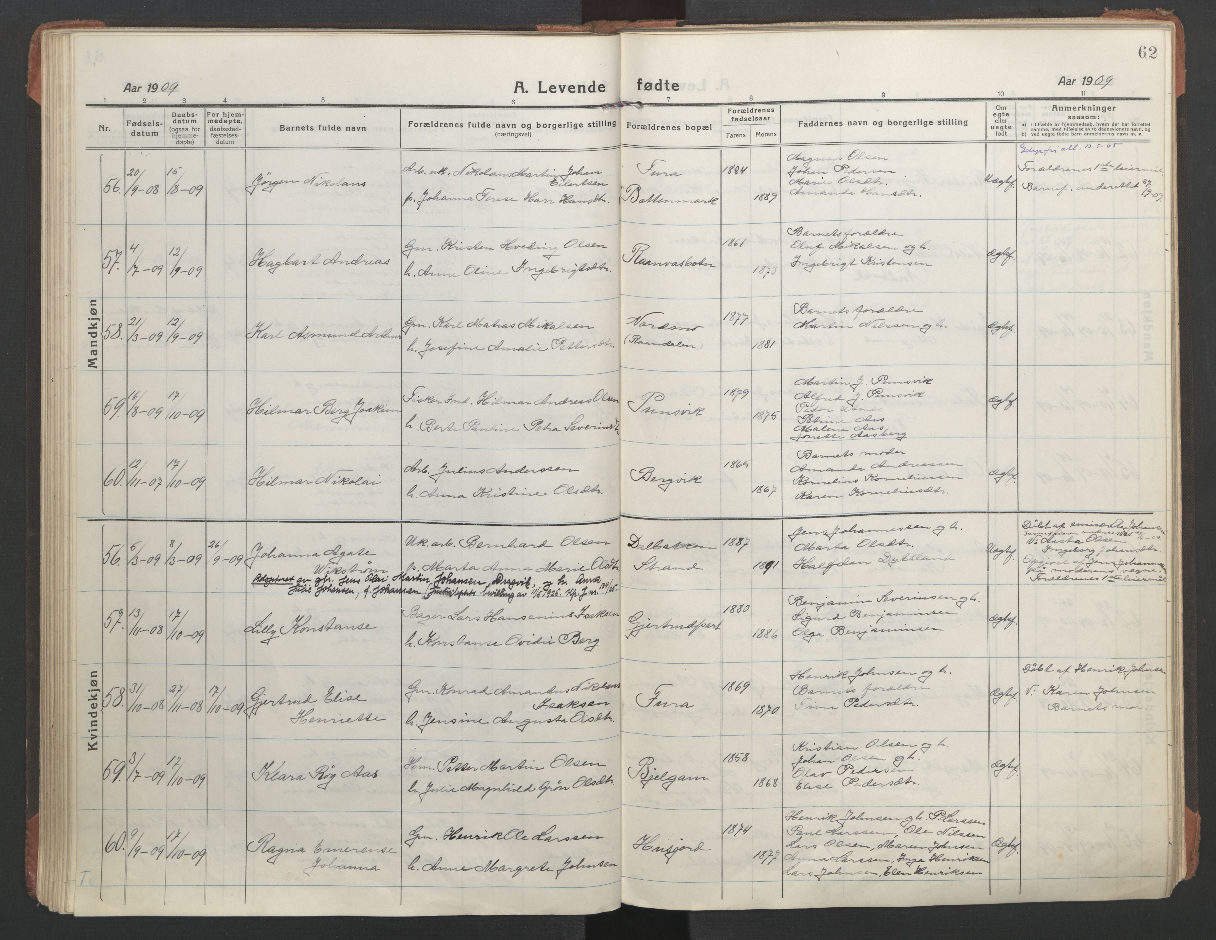 Ministerialprotokoller, klokkerbøker og fødselsregistre - Nordland, AV/SAT-A-1459/863/L0900: Ministerialbok nr. 863A12, 1906-1915, s. 62