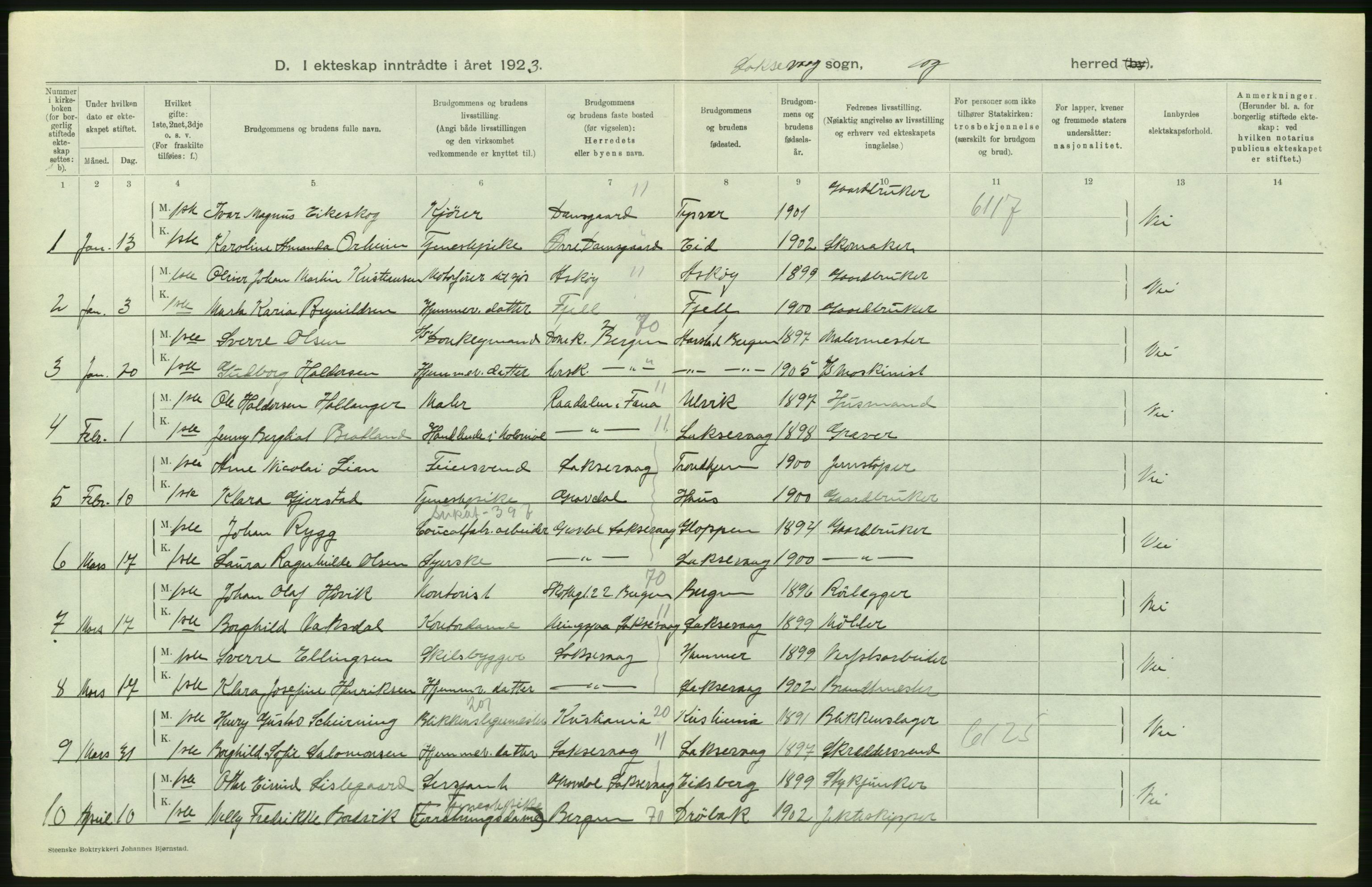 Statistisk sentralbyrå, Sosiodemografiske emner, Befolkning, RA/S-2228/D/Df/Dfc/Dfcc/L0027: Hordaland fylke: Gifte, døde, dødfødte. Bygder, 1923, s. 114