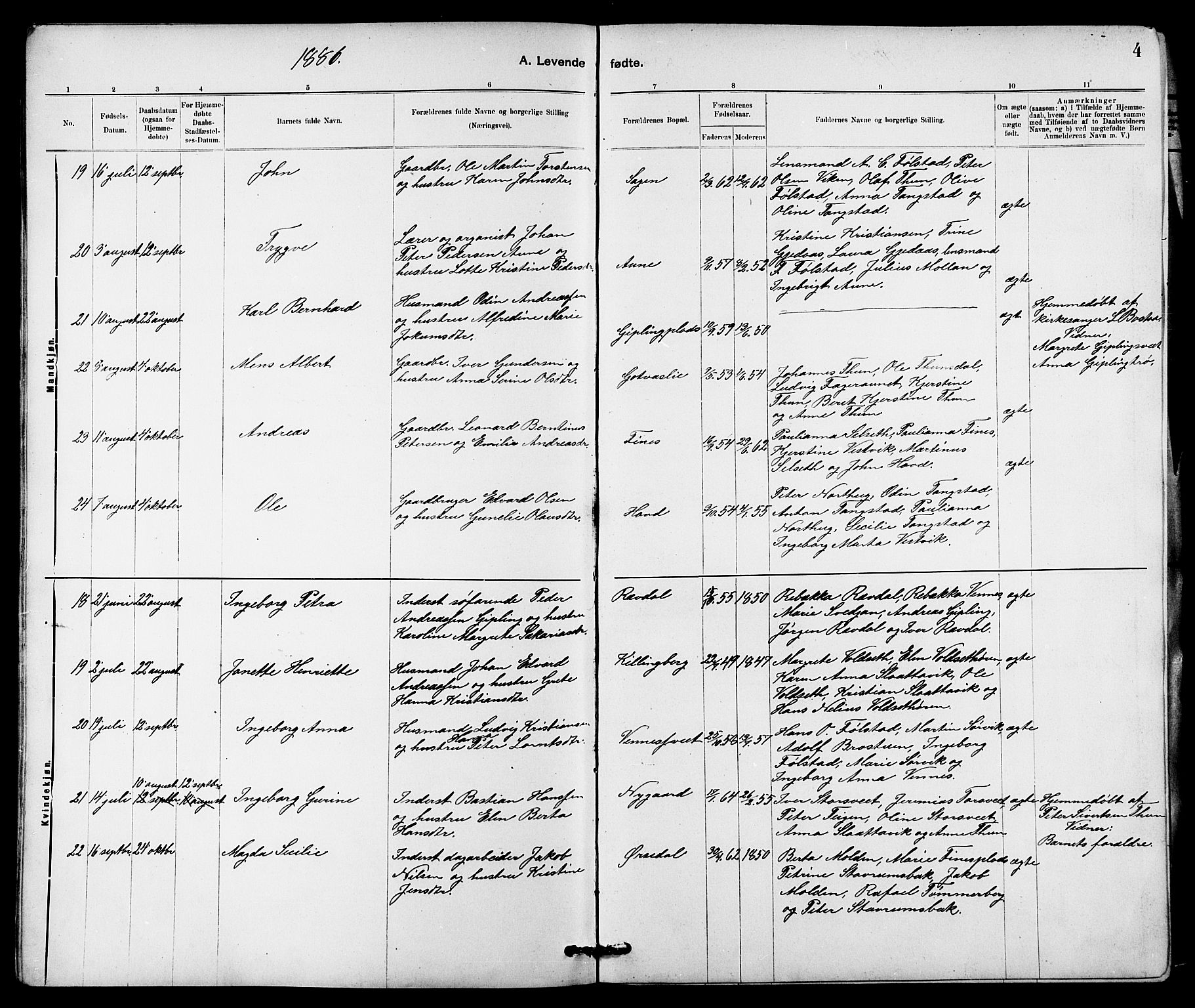 Ministerialprotokoller, klokkerbøker og fødselsregistre - Nord-Trøndelag, AV/SAT-A-1458/744/L0423: Klokkerbok nr. 744C02, 1886-1905, s. 4