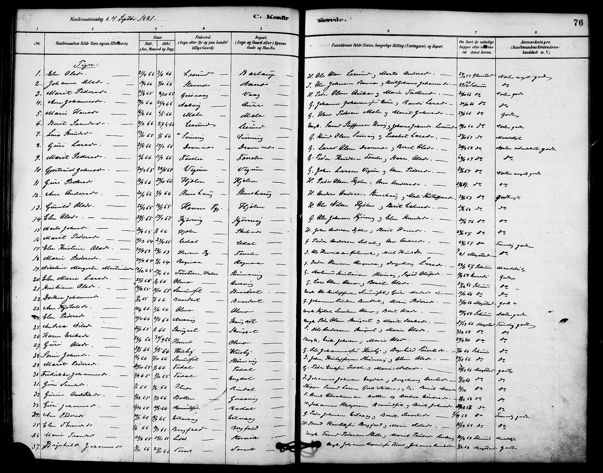 Ministerialprotokoller, klokkerbøker og fødselsregistre - Møre og Romsdal, AV/SAT-A-1454/578/L0906: Ministerialbok nr. 578A05, 1878-1886, s. 76