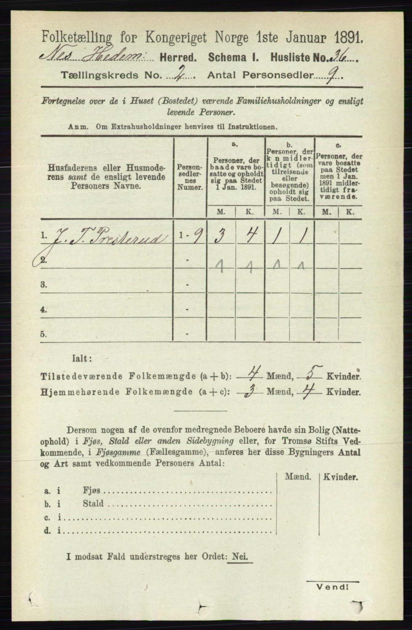 RA, Folketelling 1891 for 0411 Nes herred, 1891, s. 1040