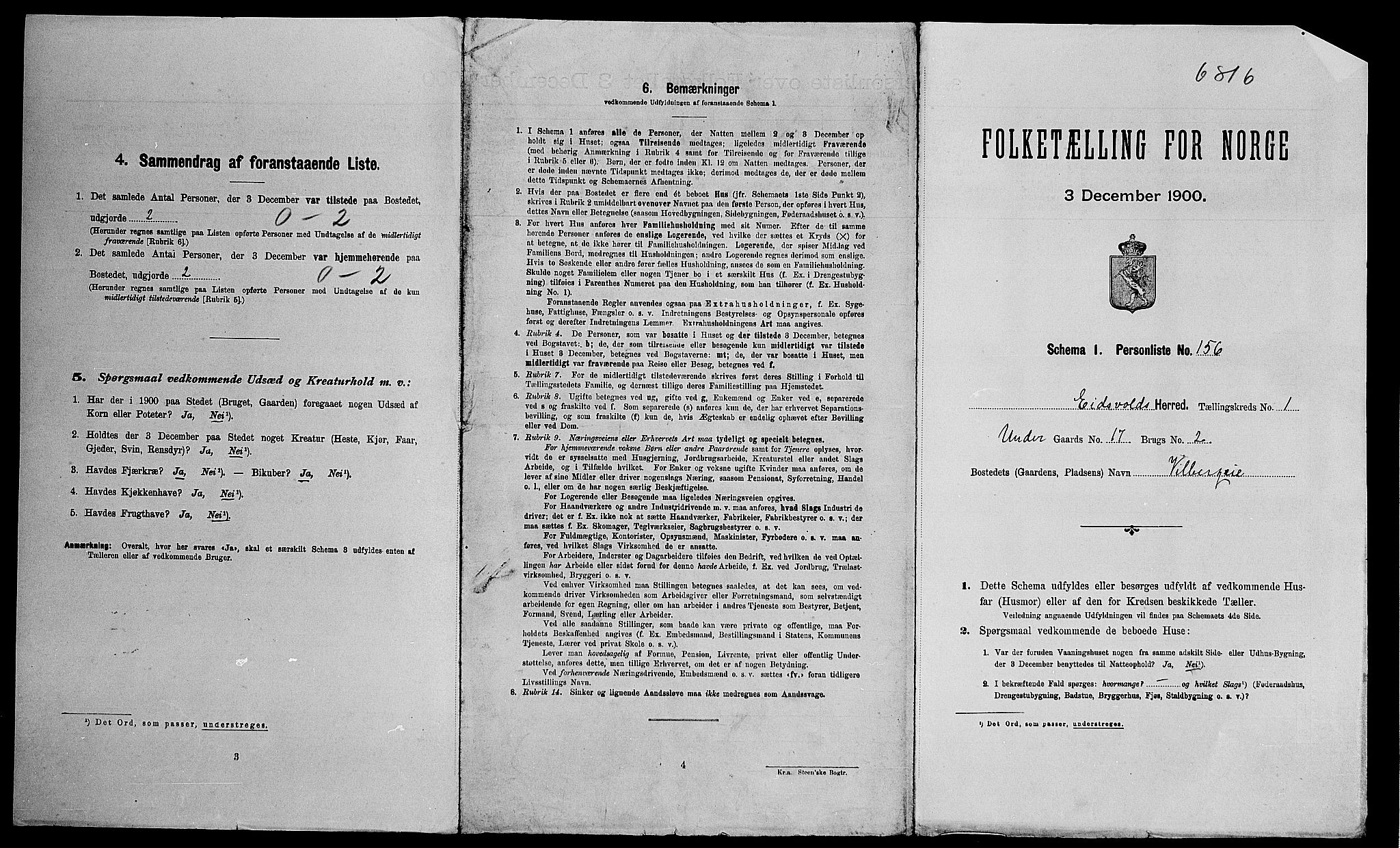 SAO, Folketelling 1900 for 0237 Eidsvoll herred, 1900