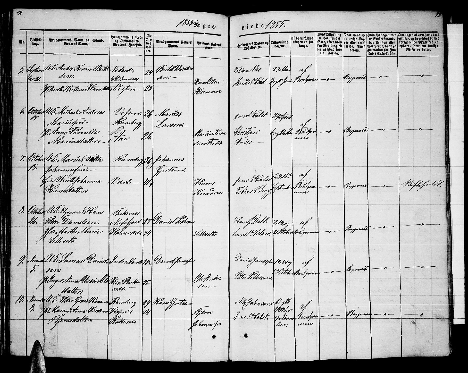 Ministerialprotokoller, klokkerbøker og fødselsregistre - Nordland, AV/SAT-A-1459/885/L1212: Klokkerbok nr. 885C01, 1847-1873, s. 24-25