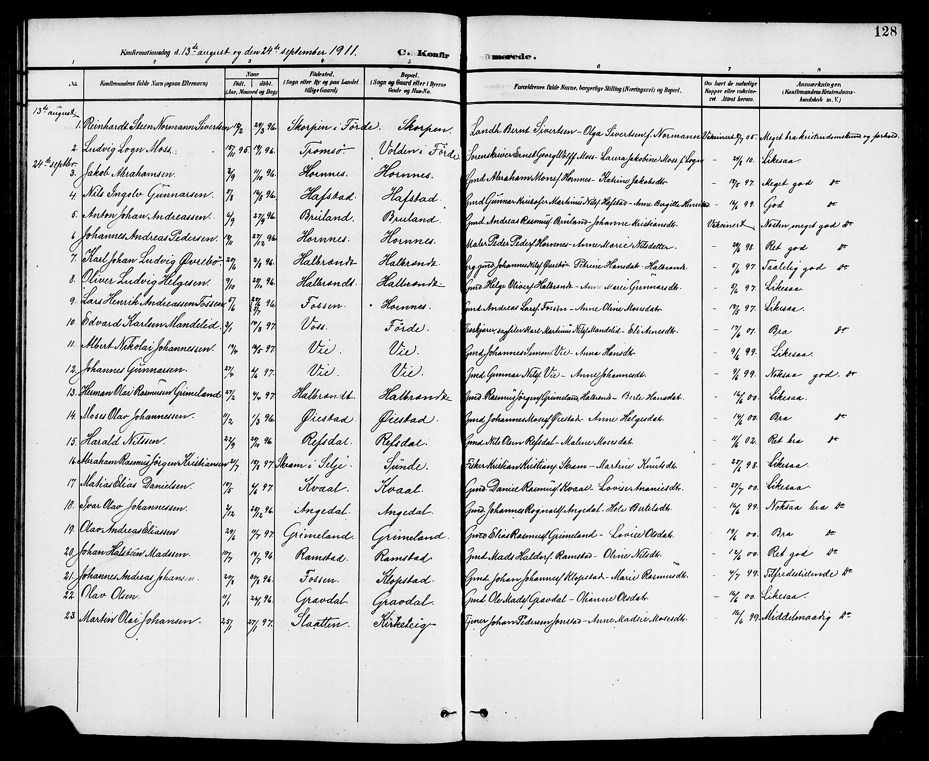 Førde sokneprestembete, AV/SAB-A-79901/H/Hab/Haba/L0003: Klokkerbok nr. A 3, 1899-1924, s. 128