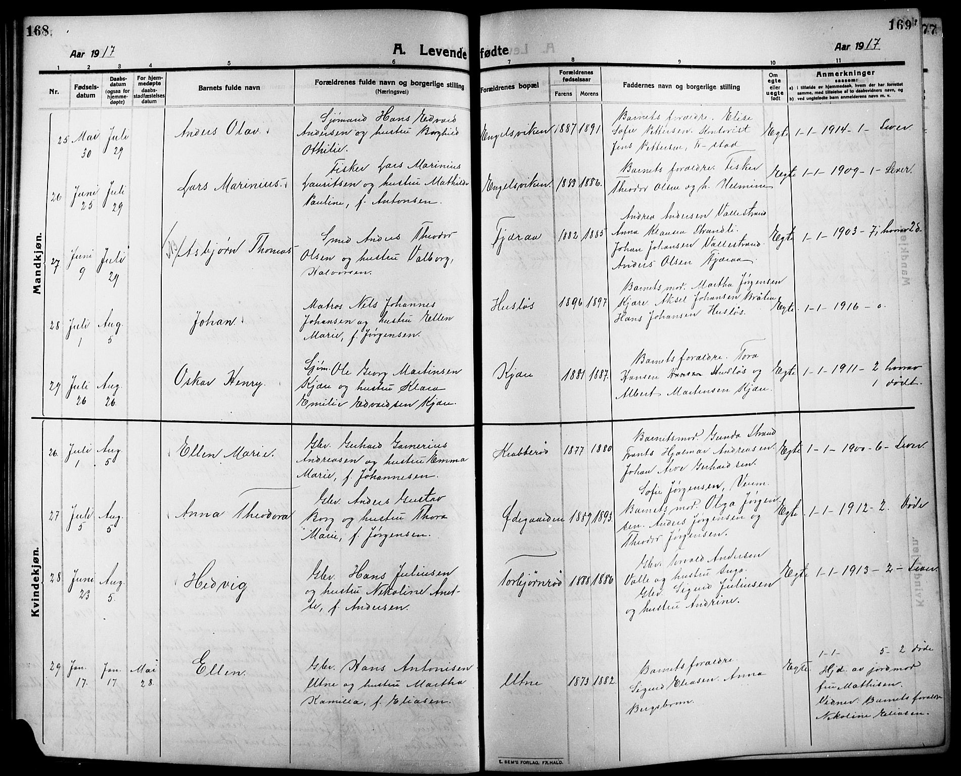 Onsøy prestekontor Kirkebøker, AV/SAO-A-10914/G/Ga/L0003: Klokkerbok nr. I 3, 1910-1926, s. 168-169