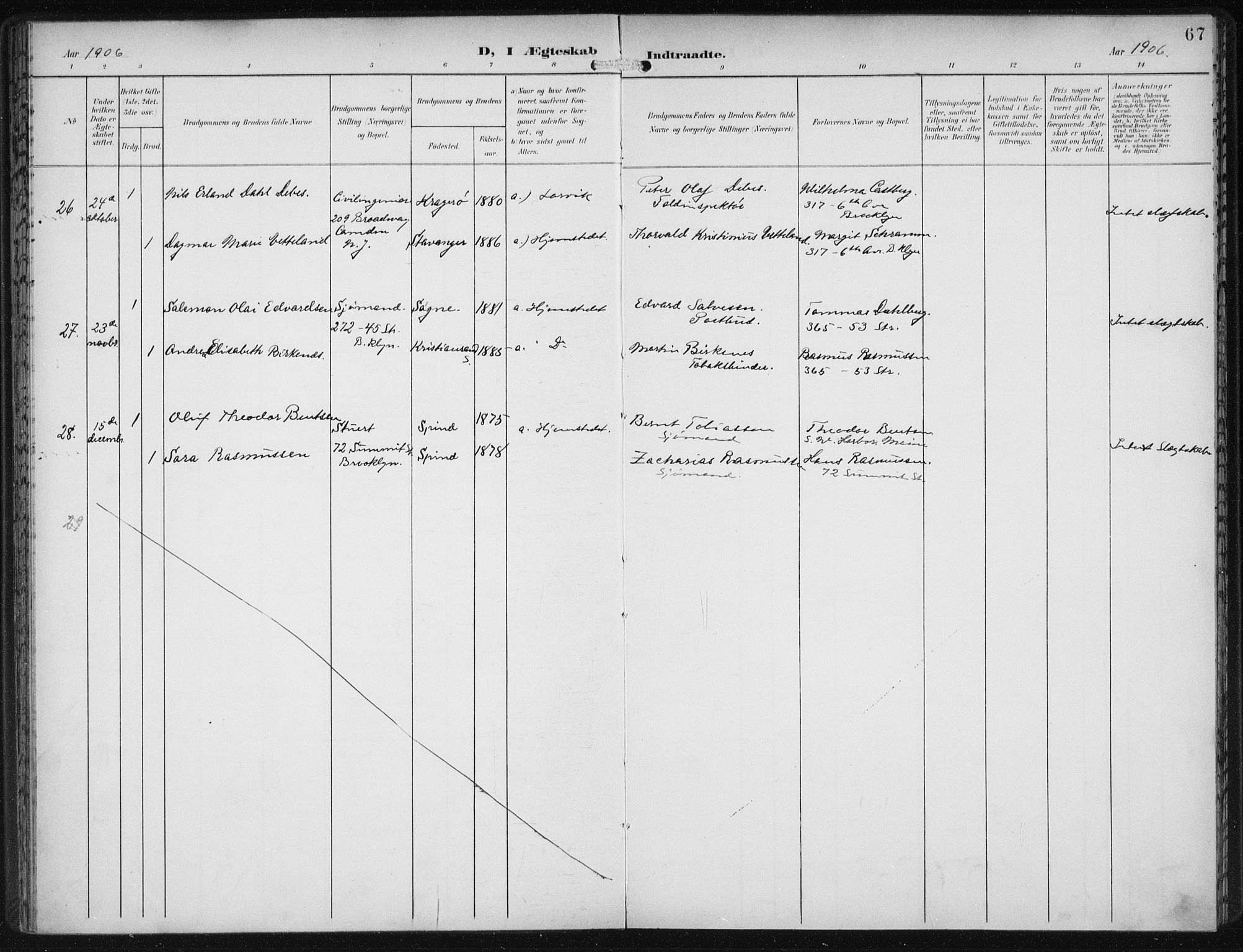 Den norske sjømannsmisjon i utlandet/New York, AV/SAB-SAB/PA-0110/H/Ha/L0005: Ministerialbok nr. A 5, 1902-1908, s. 67