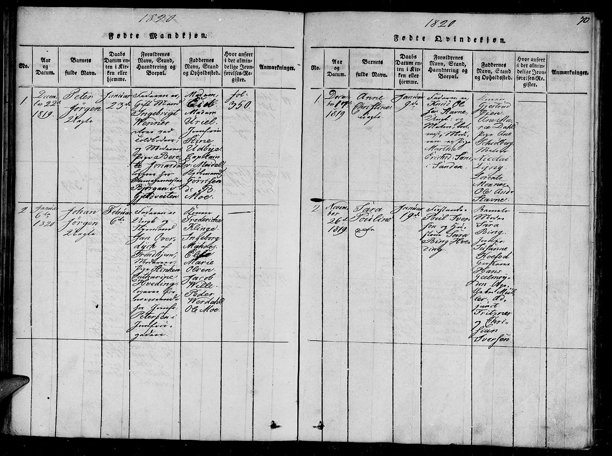 Ministerialprotokoller, klokkerbøker og fødselsregistre - Sør-Trøndelag, SAT/A-1456/602/L0107: Ministerialbok nr. 602A05, 1815-1821, s. 70