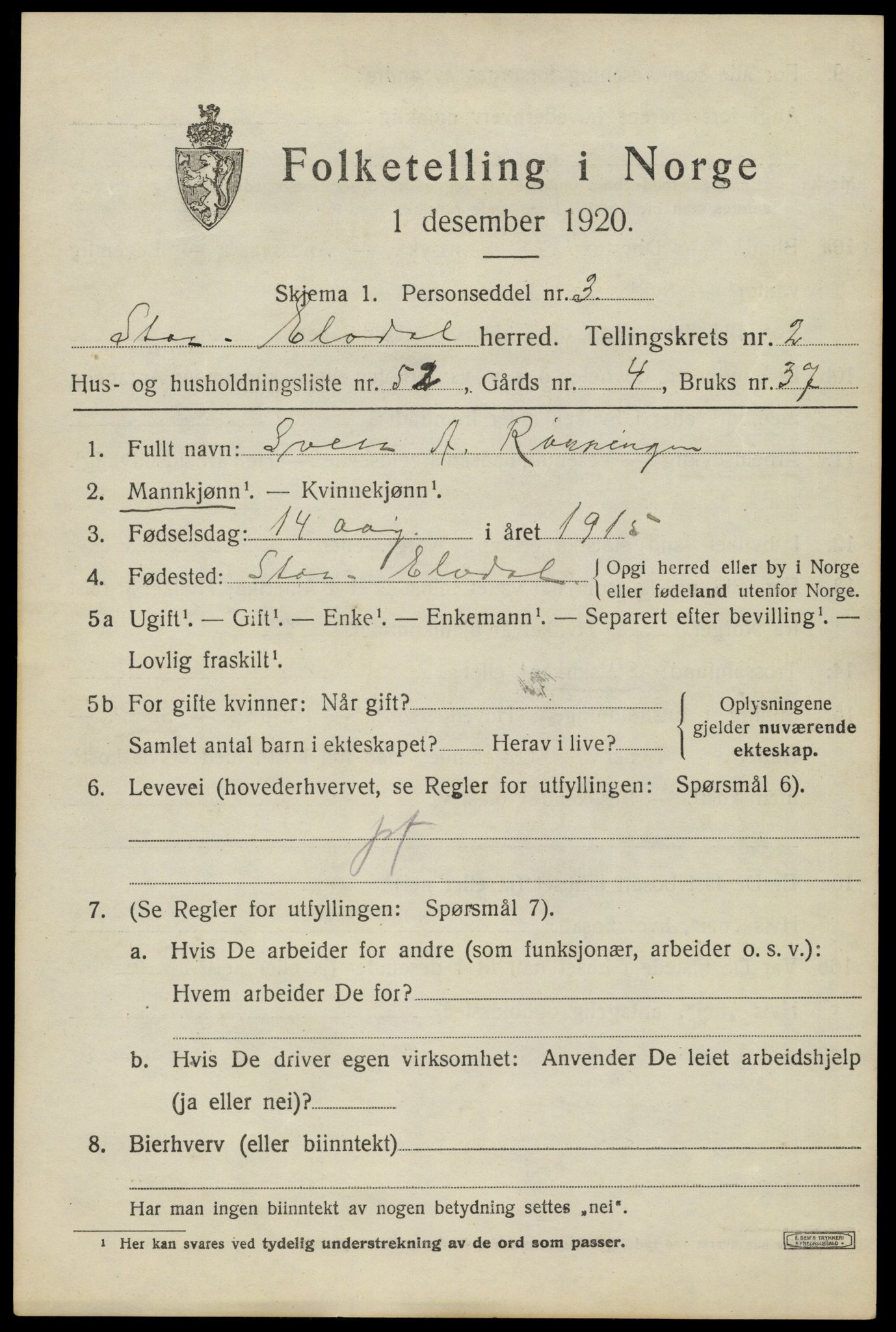 SAH, Folketelling 1920 for 0430 Stor-Elvdal herred, 1920, s. 2678