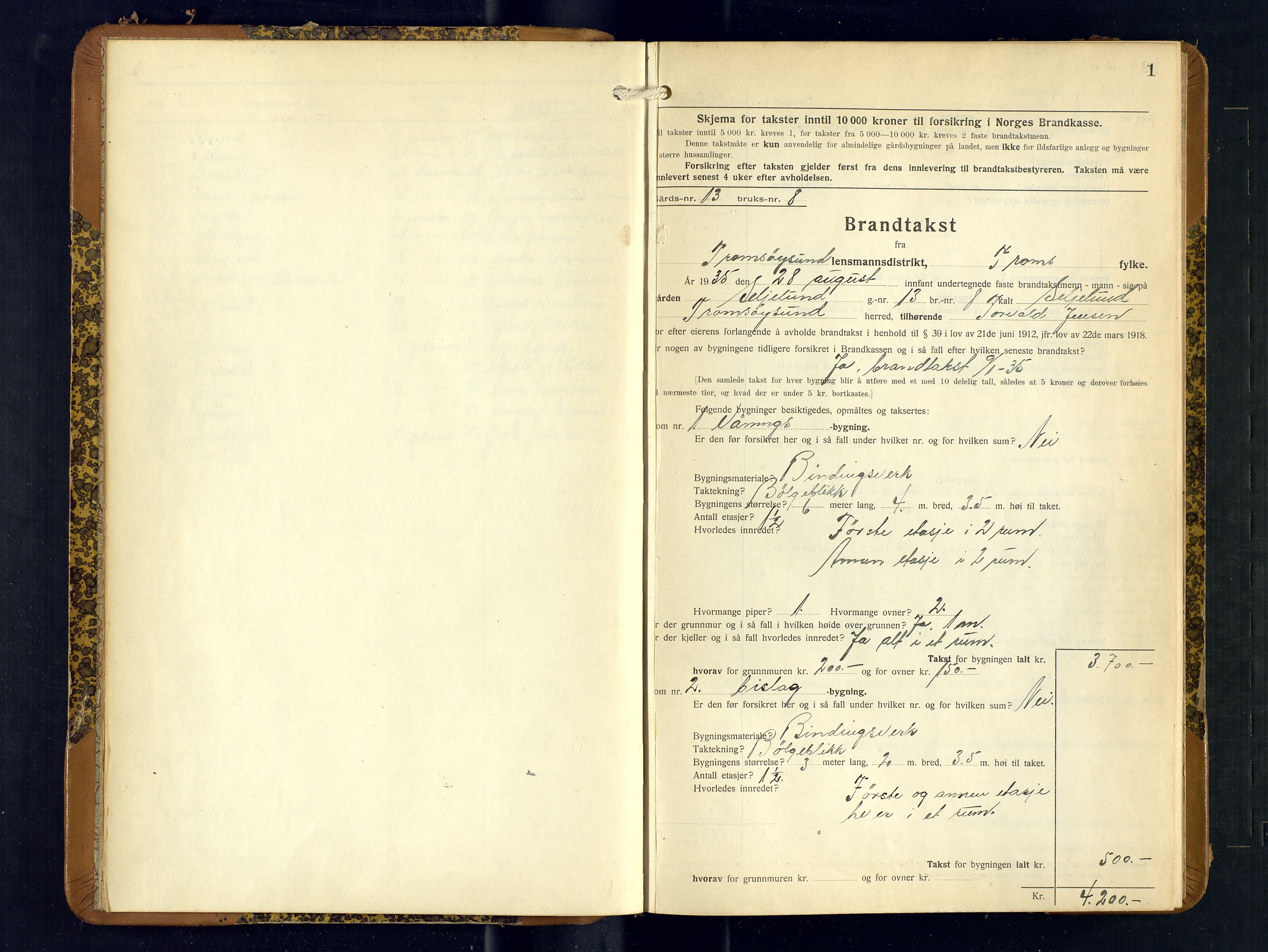 Tromsøysund lensmannskontor, AV/SATØ-SATØ-12/F/Fs/Fsb/L0754: Branntakstprotokoll (S). Med register, 1935-1937, s. 1
