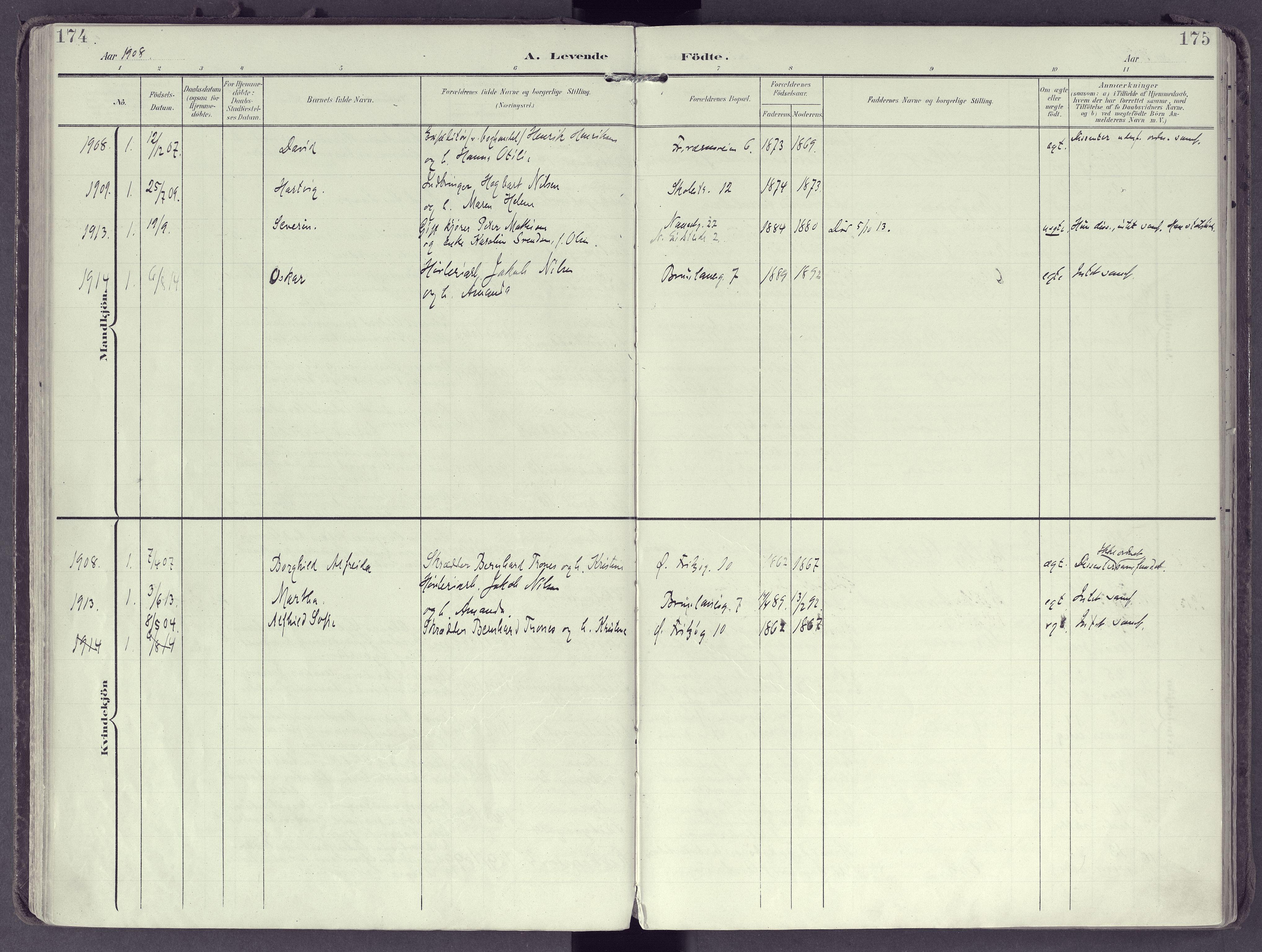 Larvik kirkebøker, AV/SAKO-A-352/F/Fb/L0005: Ministerialbok nr. II 5, 1903-1925, s. 174-175