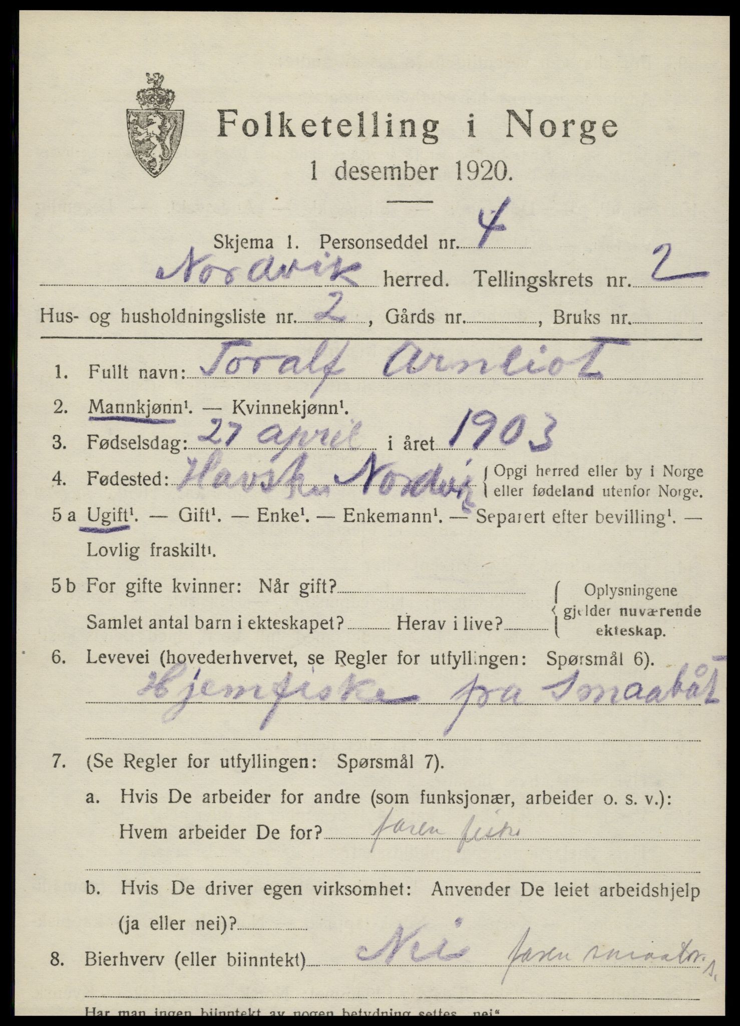 SAT, Folketelling 1920 for 1819 Nordvik herred, 1920, s. 1056