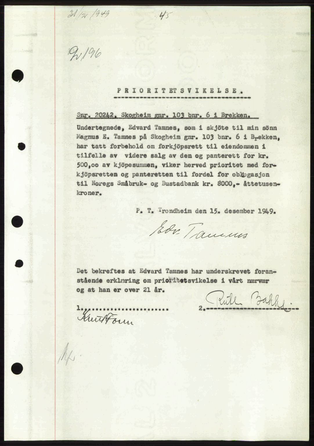 Gauldal sorenskriveri, SAT/A-0014/1/2/2C: Pantebok nr. A9, 1949-1950, Dagboknr: 2196/1949