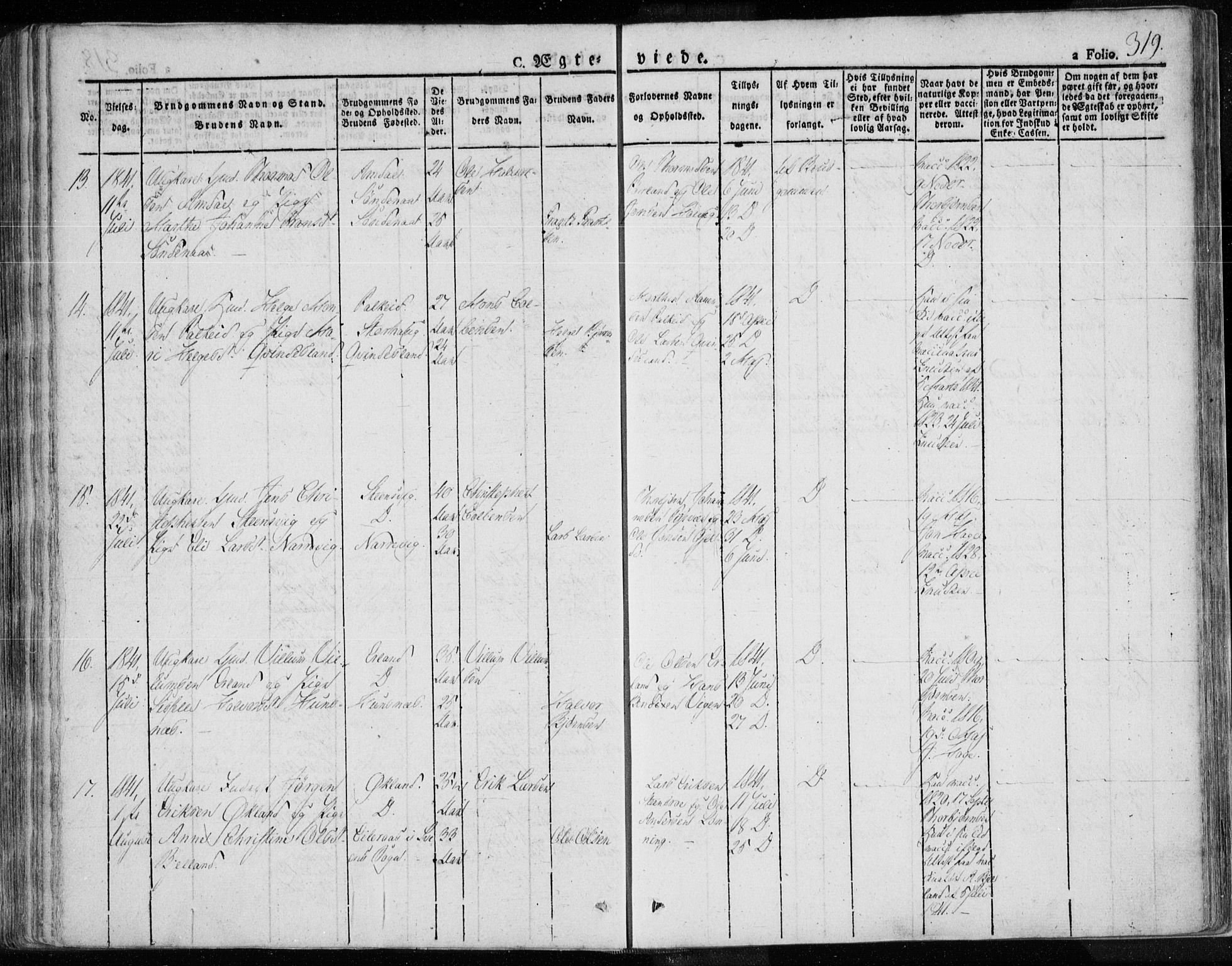 Tysvær sokneprestkontor, AV/SAST-A -101864/H/Ha/Haa/L0001: Ministerialbok nr. A 1.1, 1831-1856, s. 319