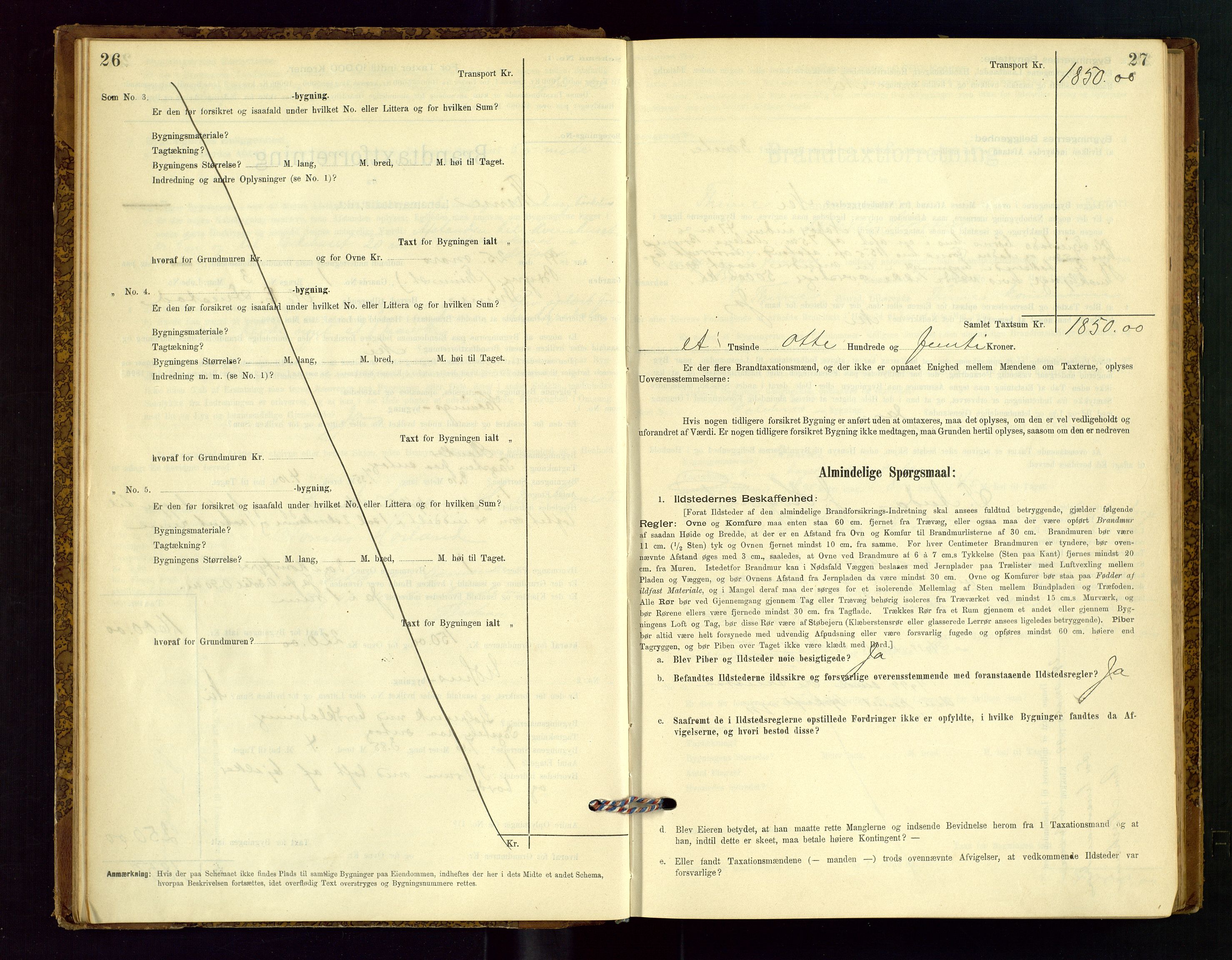 Time lensmannskontor, AV/SAST-A-100420/Gob/L0001: Branntakstprotokoll, 1896-1914, s. 26-27