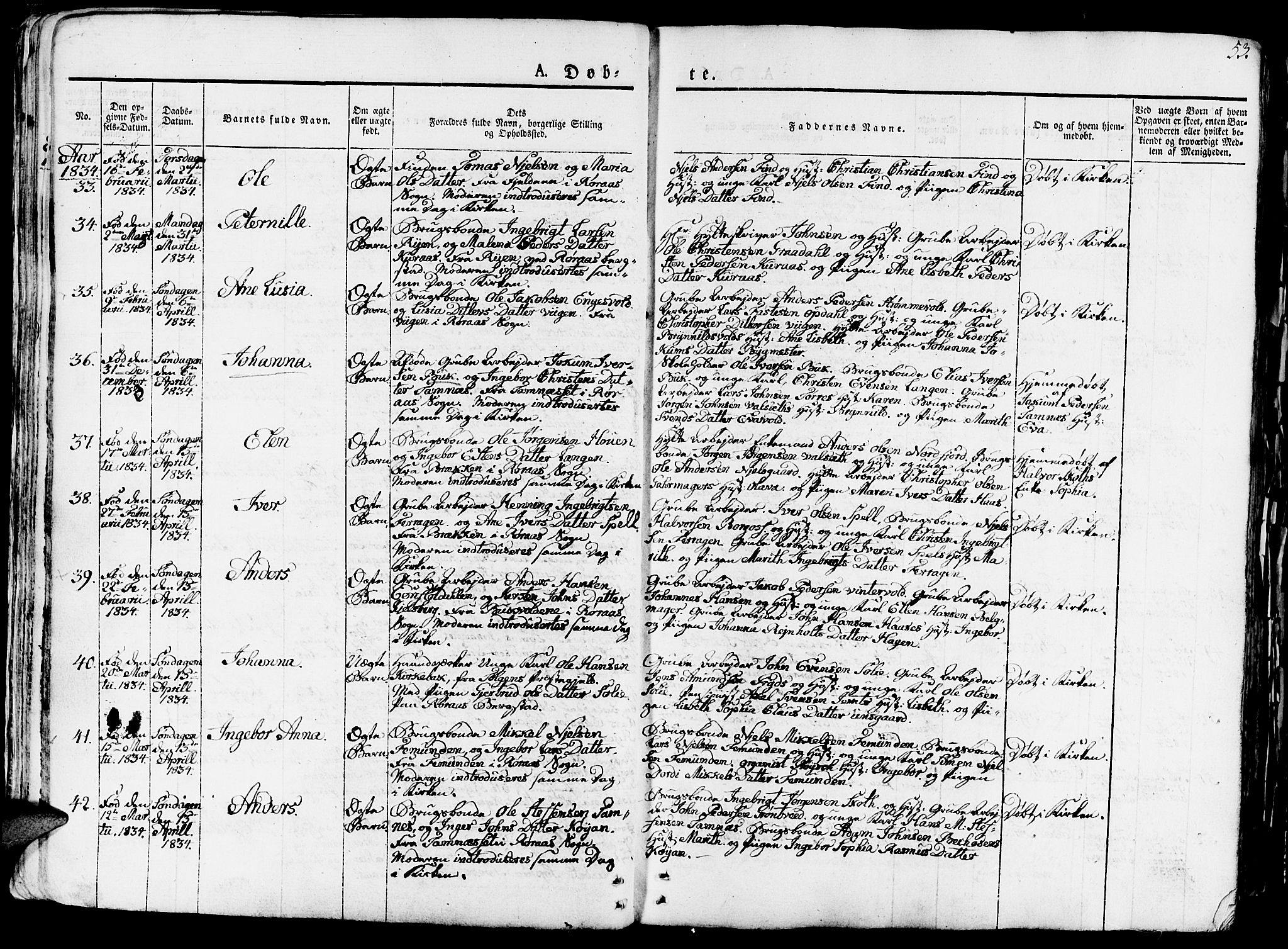 Ministerialprotokoller, klokkerbøker og fødselsregistre - Sør-Trøndelag, SAT/A-1456/681/L0938: Klokkerbok nr. 681C02, 1829-1879, s. 53