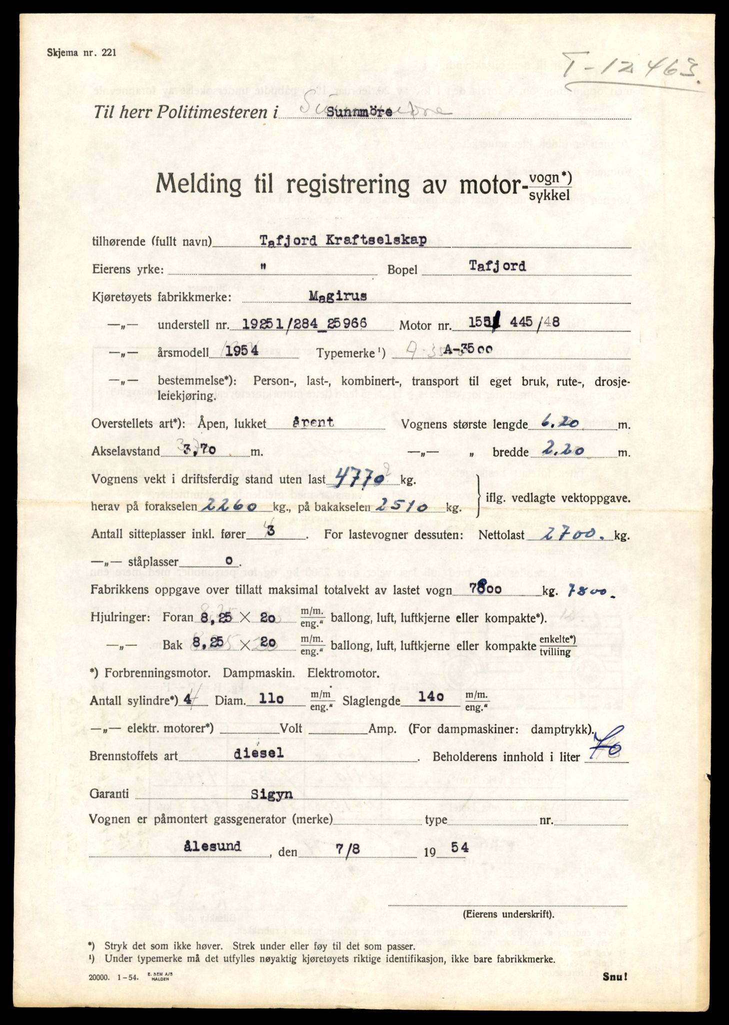 Møre og Romsdal vegkontor - Ålesund trafikkstasjon, AV/SAT-A-4099/F/Fe/L0033: Registreringskort for kjøretøy T 12151 - T 12474, 1927-1998, s. 3627