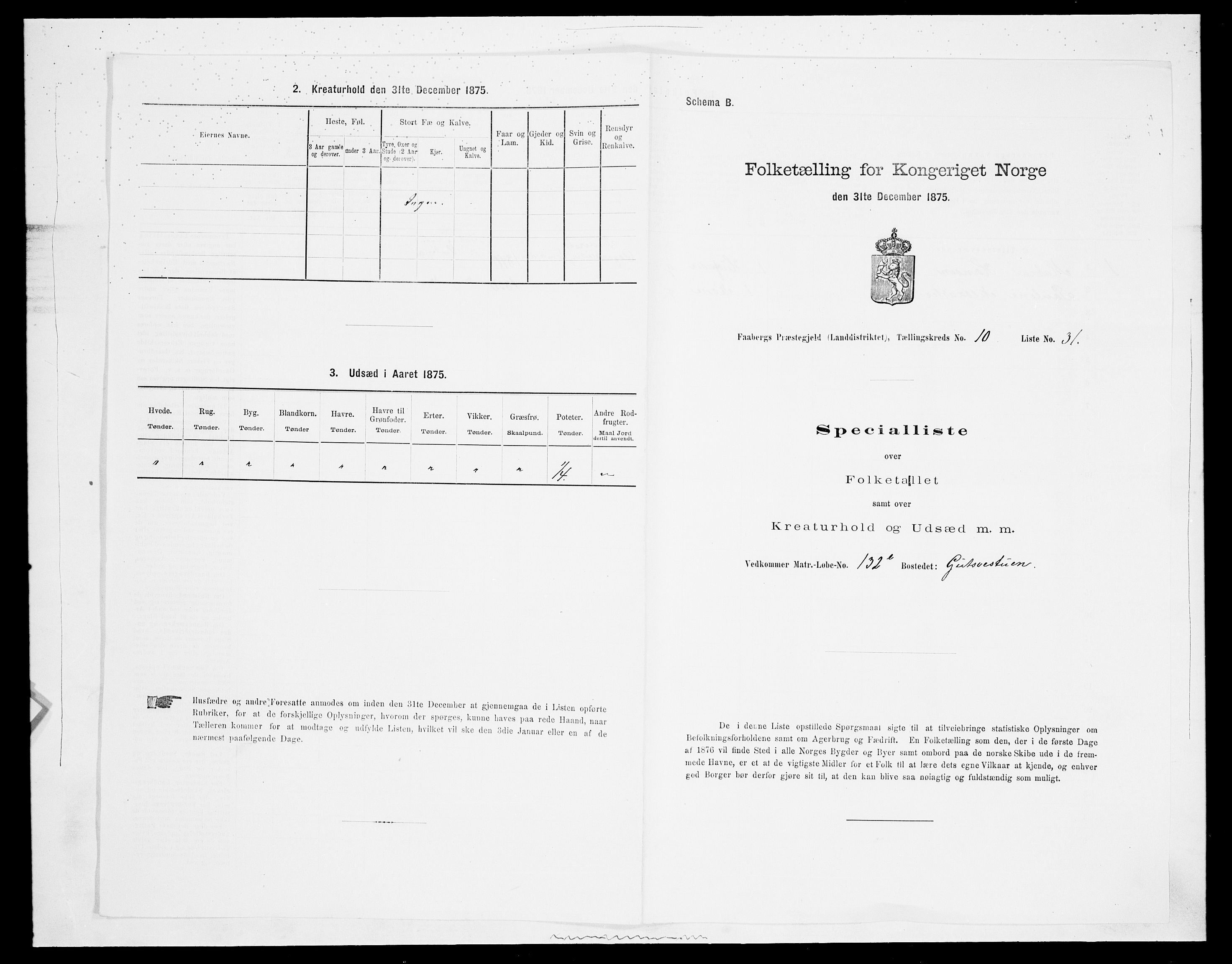 SAH, Folketelling 1875 for 0524L Fåberg prestegjeld, Fåberg sokn og Lillehammer landsokn, 1875, s. 1272