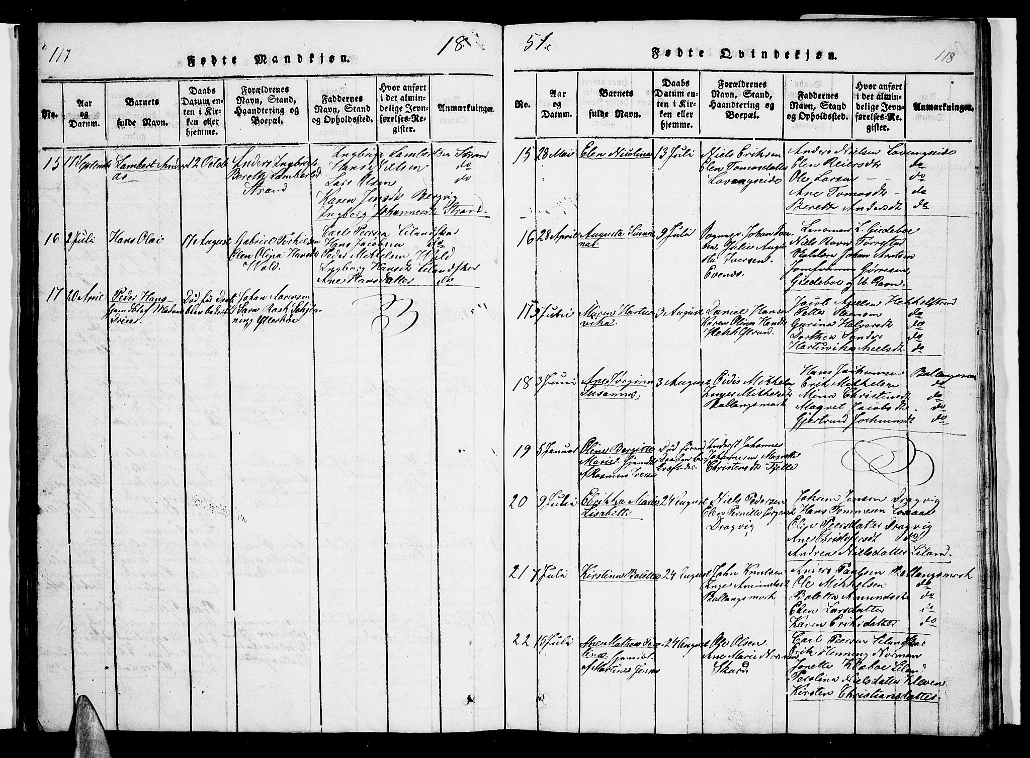 Ministerialprotokoller, klokkerbøker og fødselsregistre - Nordland, AV/SAT-A-1459/863/L0911: Klokkerbok nr. 863C01, 1821-1858, s. 117-118