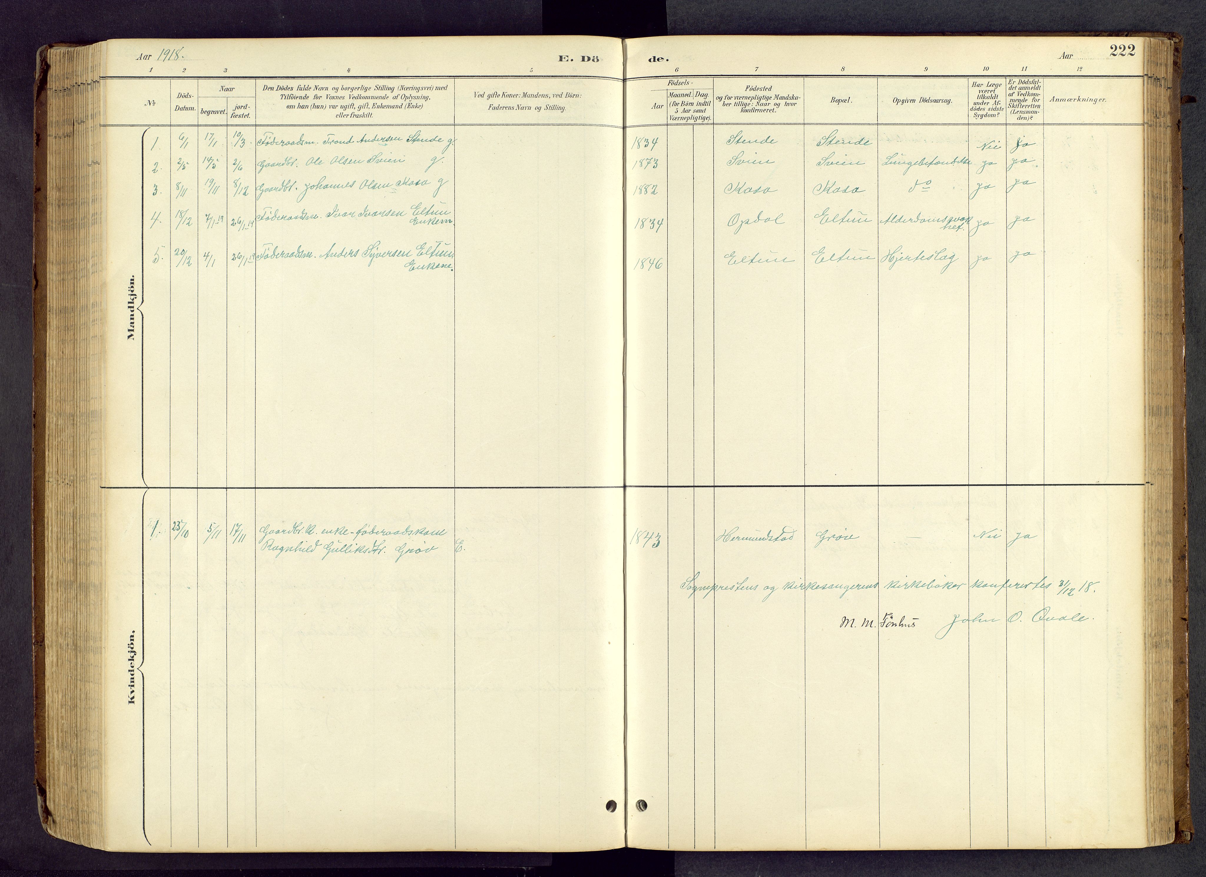 Vang prestekontor, Valdres, AV/SAH-PREST-140/H/Hb/L0005: Klokkerbok nr. 5, 1889-1945, s. 222
