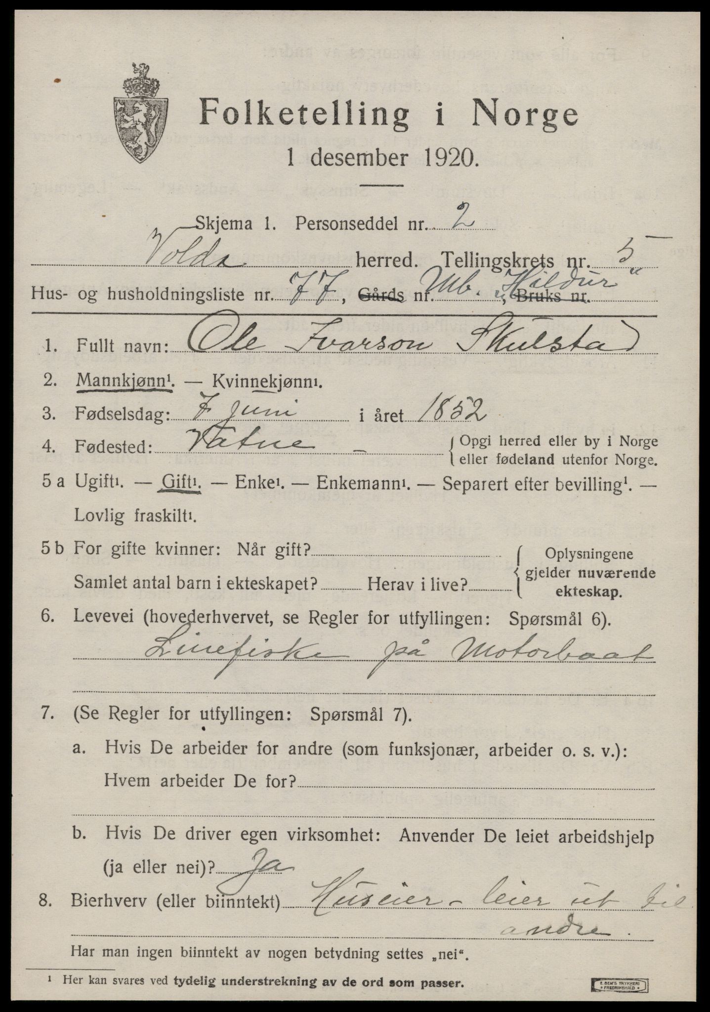 SAT, Folketelling 1920 for 1519 Volda herred, 1920, s. 5006