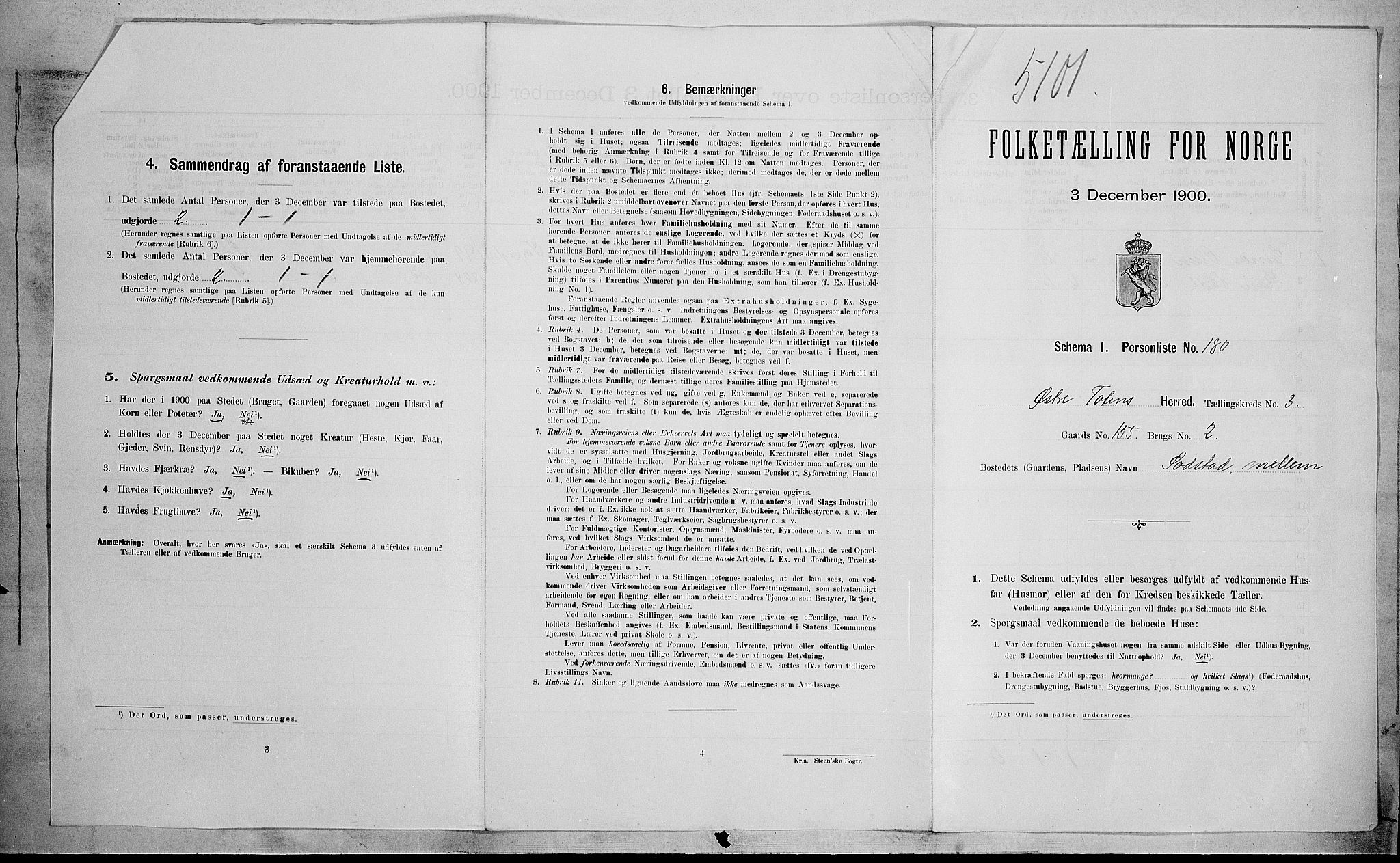 SAH, Folketelling 1900 for 0528 Østre Toten herred, 1900, s. 913