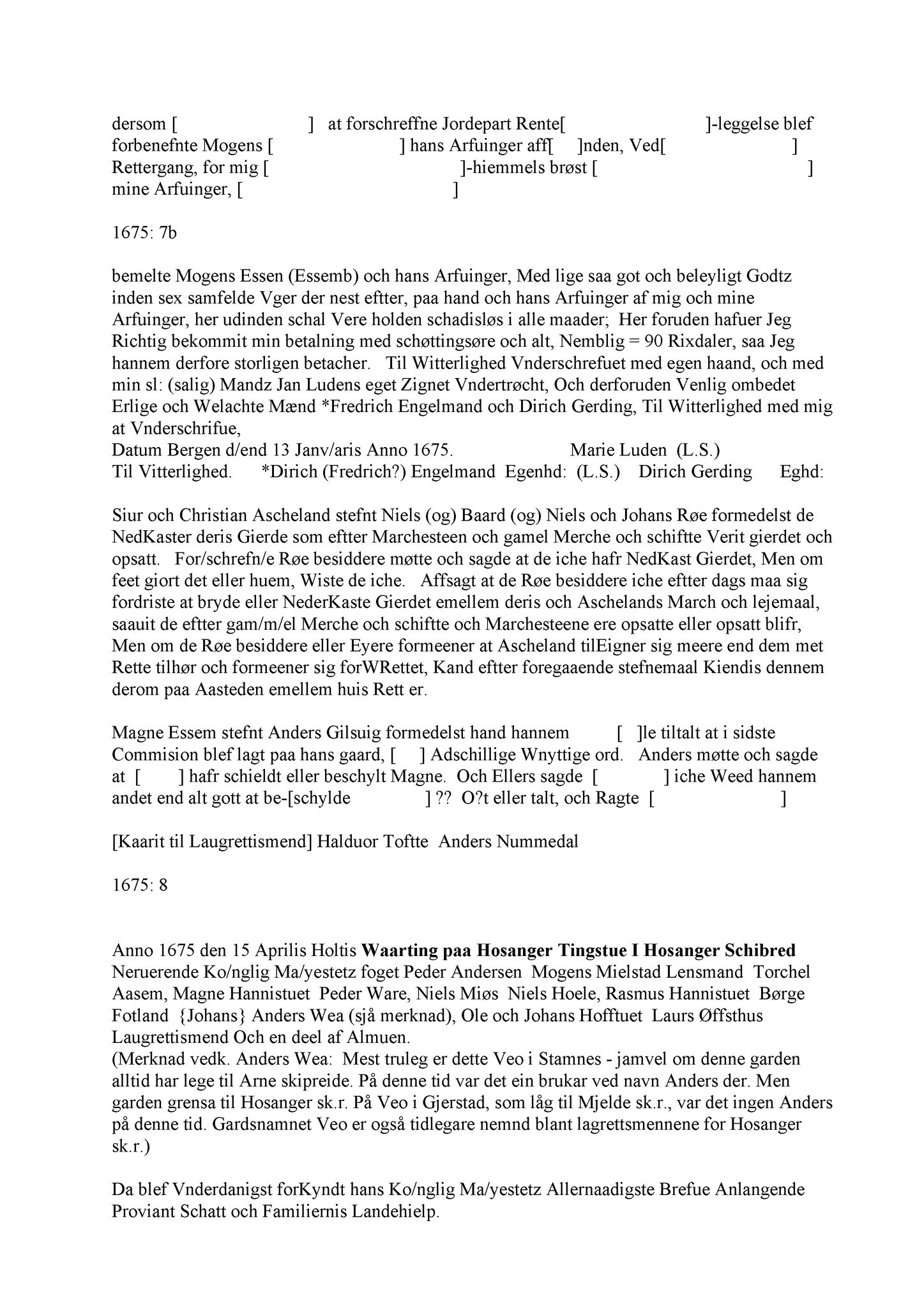 Samling av fulltekstavskrifter, SAB/FULLTEKST/A/12/0116: Nordhordland sorenskriveri, tingbok nr. A 14, 1675