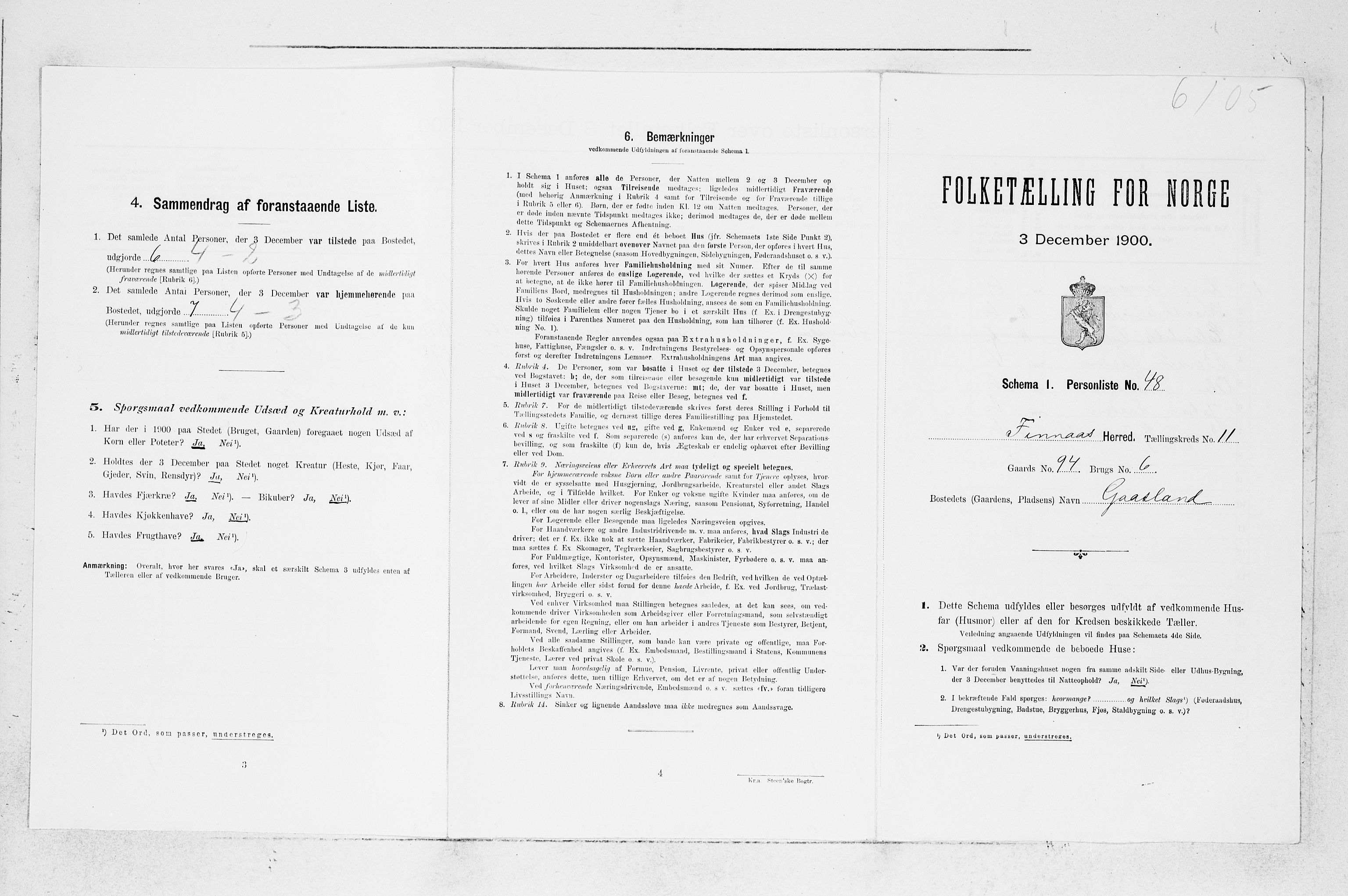 SAB, Folketelling 1900 for 1218 Finnås herred, 1900, s. 1275