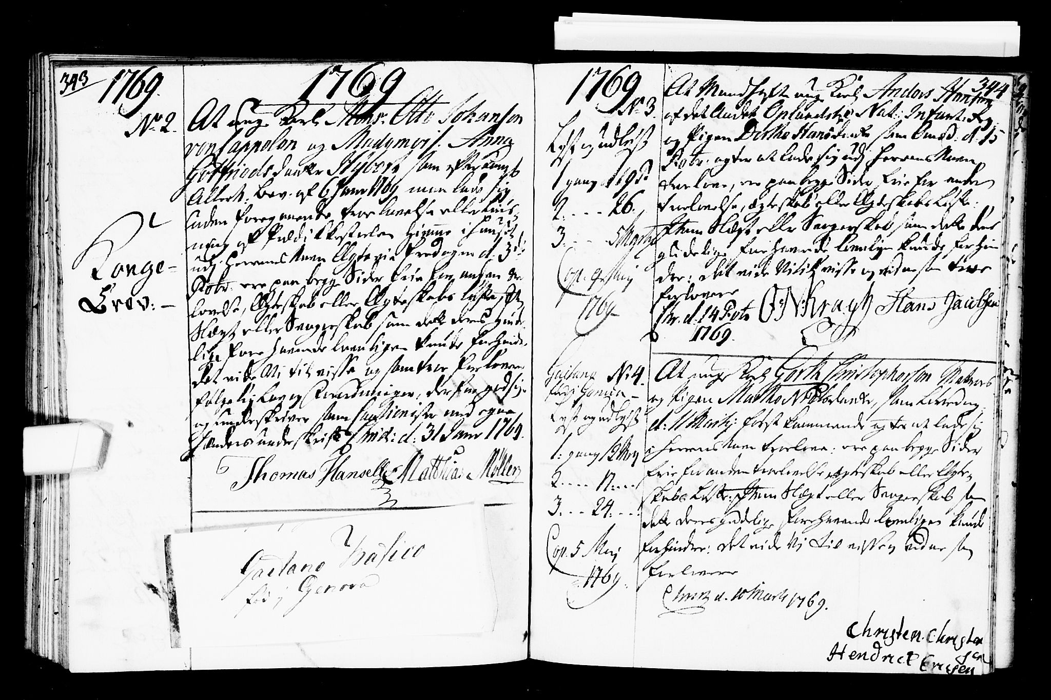 Oslo domkirke Kirkebøker, SAO/A-10752/L/La/L0008: Forlovererklæringer nr. 8, 1759-1769, s. 343-344