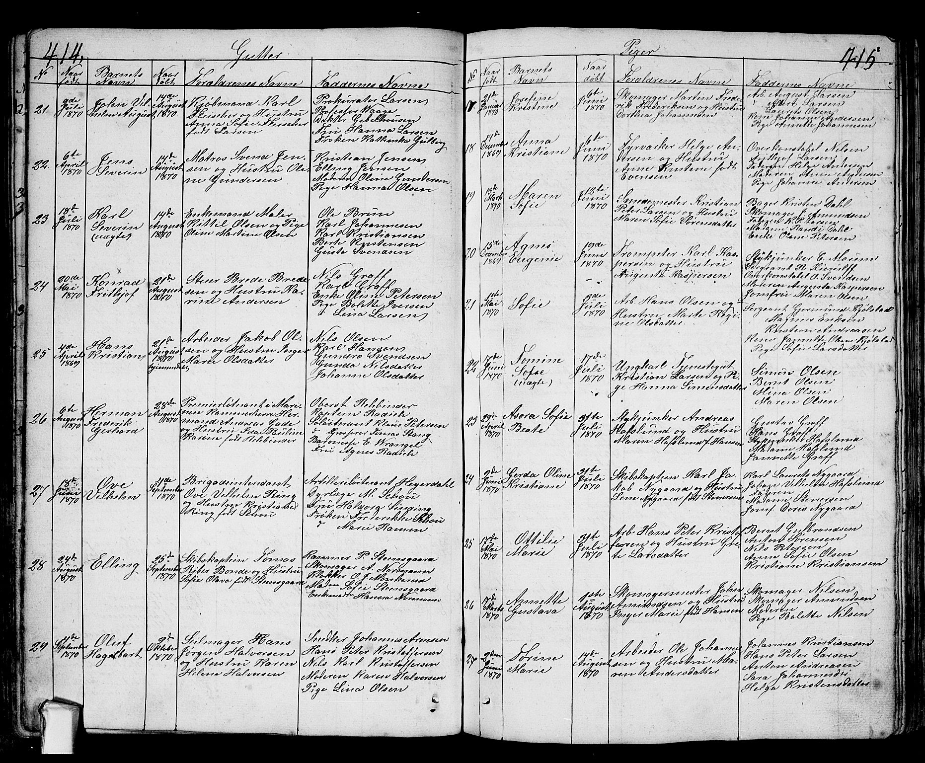 Fredrikstad prestekontor Kirkebøker, AV/SAO-A-11082/G/Ga/L0001: Klokkerbok nr. 1, 1824-1879, s. 414-415