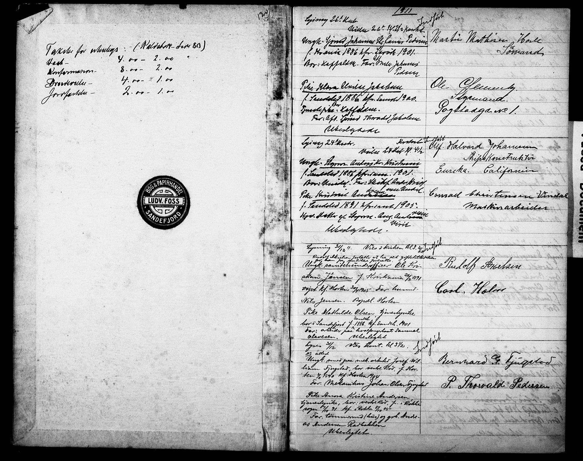 Sandar kirkebøker, AV/SAKO-A-243/H/Ha/L0004: Lysningsprotokoll nr. 4, 1911-1917