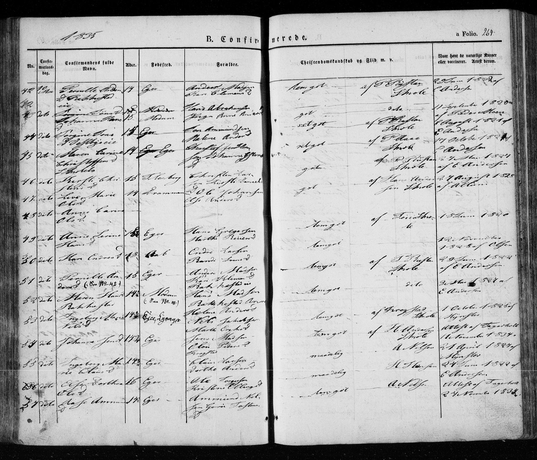Eiker kirkebøker, AV/SAKO-A-4/F/Fa/L0013a: Ministerialbok nr. I 13A, 1832-1845, s. 264
